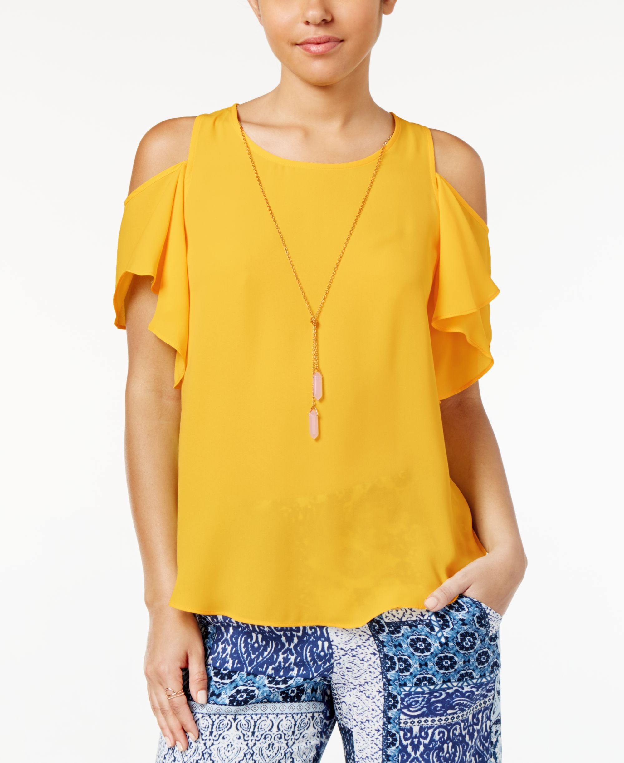 Bcx Juniors Cold Shoulder Top With Necklace