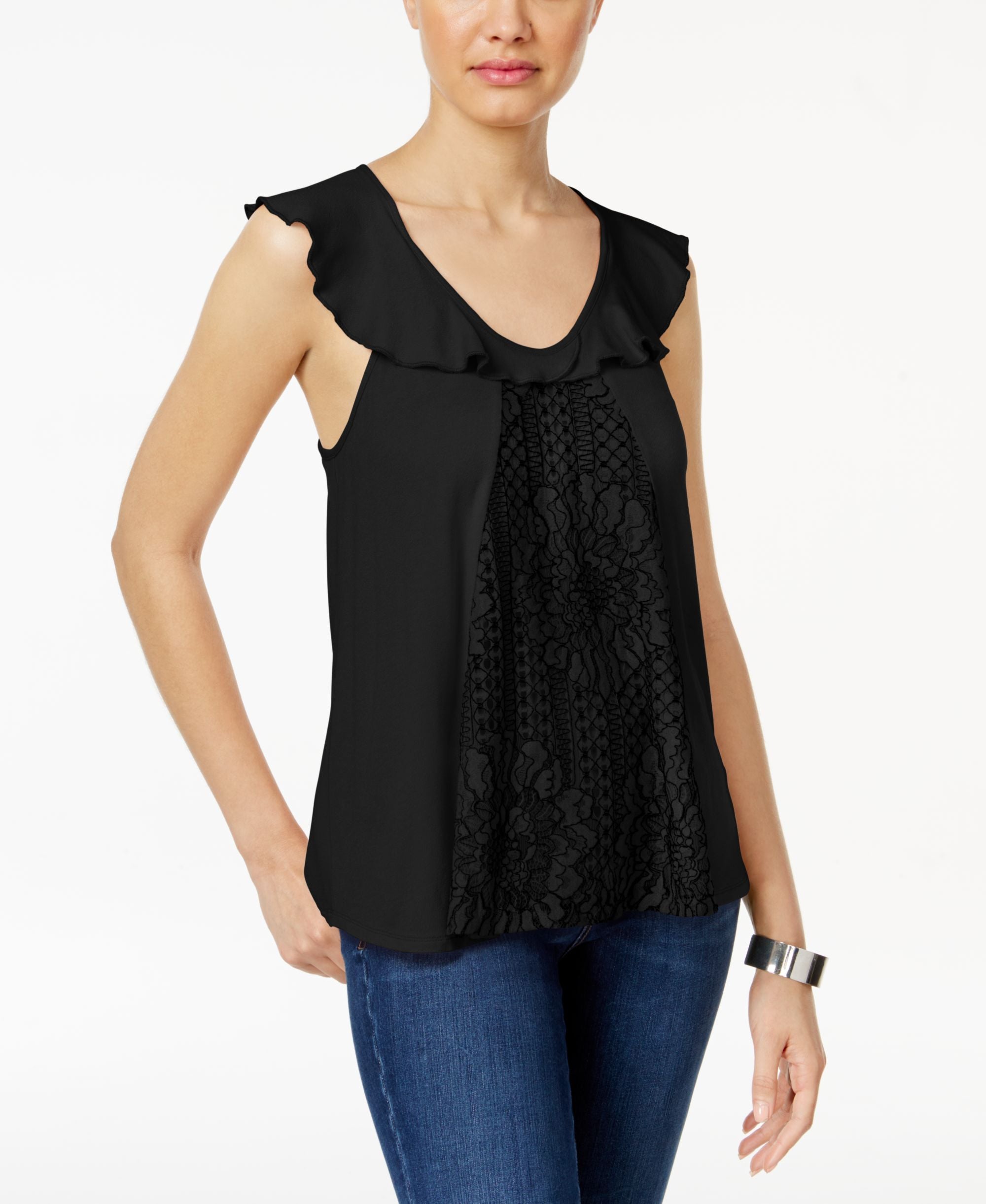 Gypsies Moondust Juniors Lace Front Ruffle Tank Top