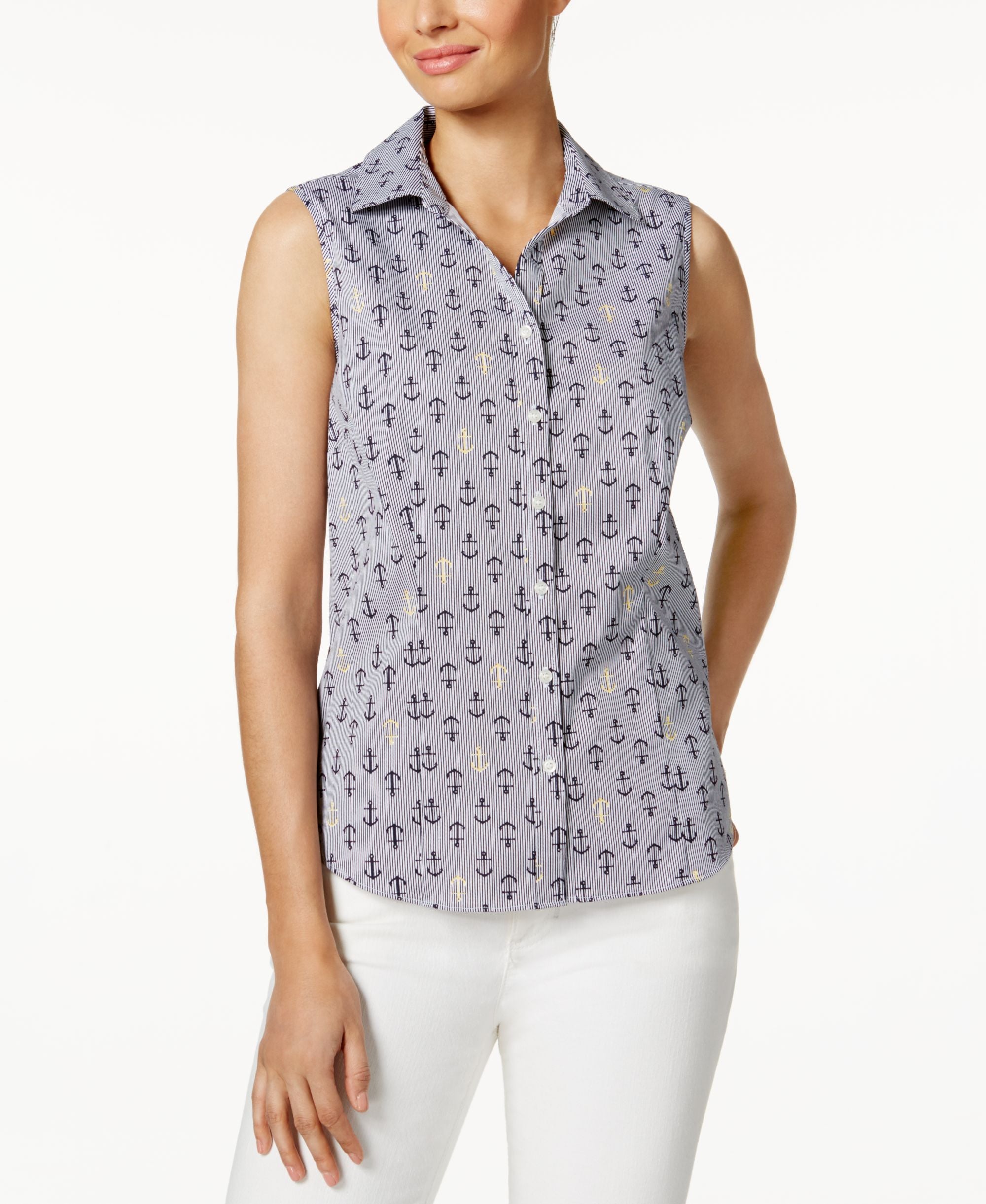 Charter Club Sleeveless Print Shirt