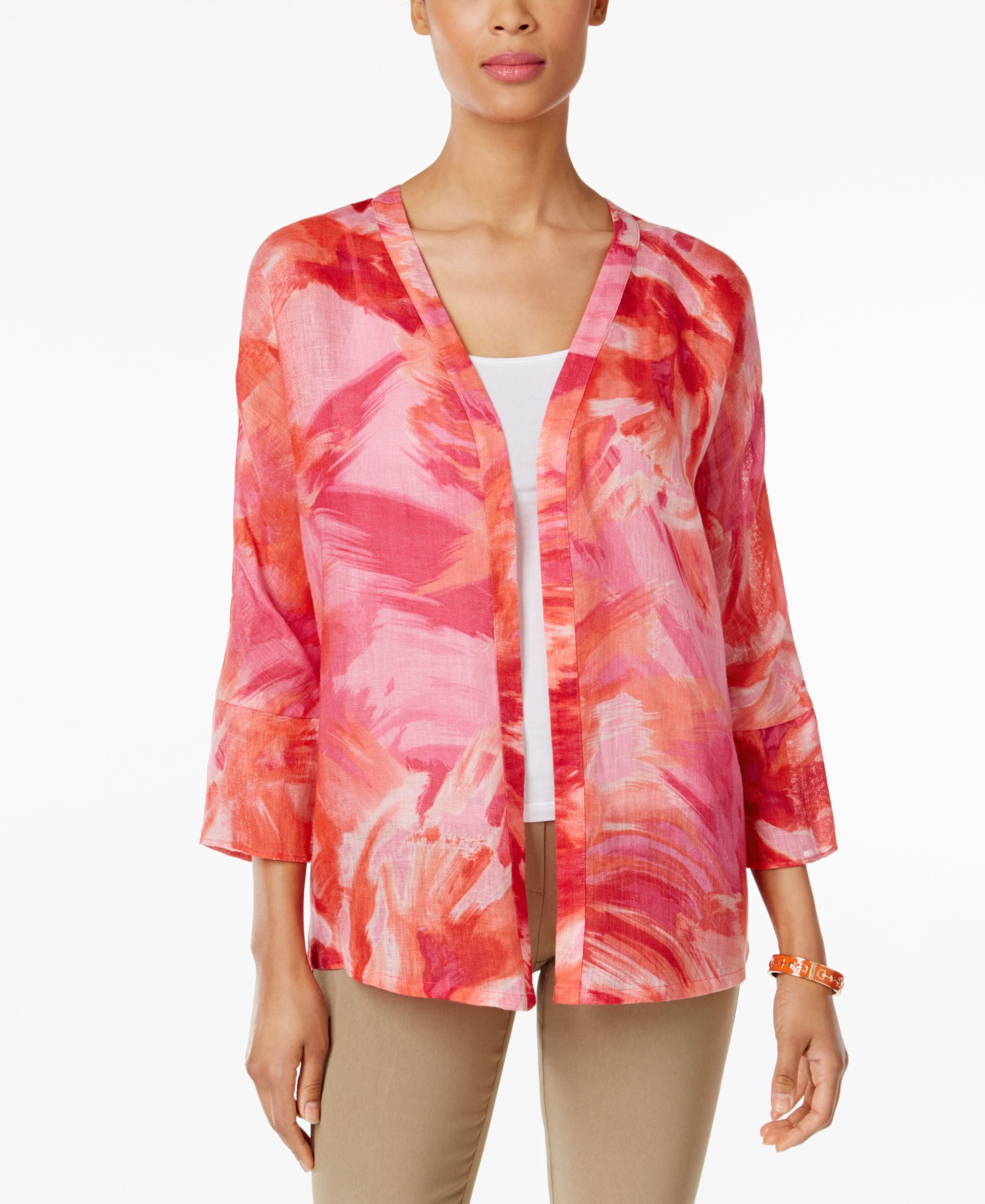 JM Collection Linen Open Front Jacket