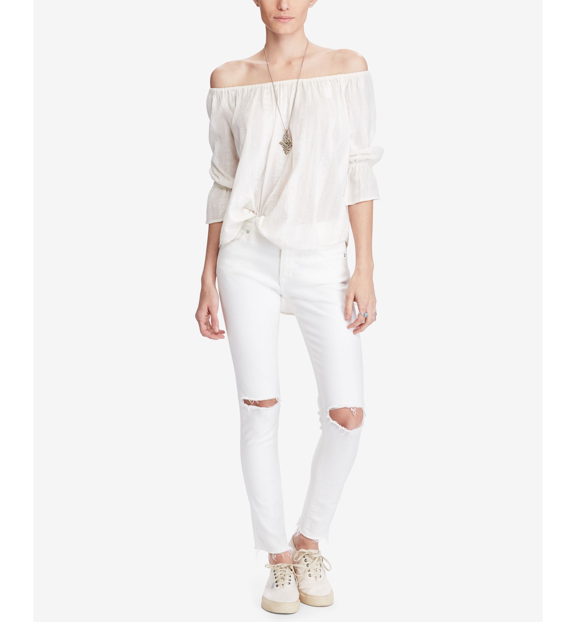 Denim & Supply Ralph Lauren Gauze Off-the-shoulder Top-natural SMALL