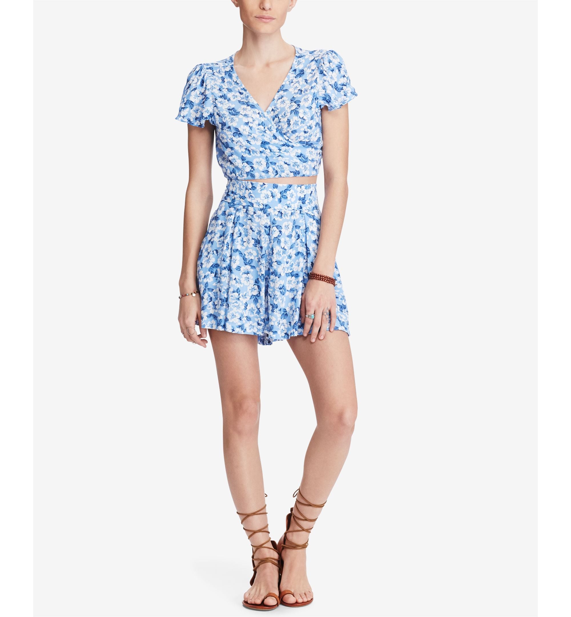 Denim Supply Ralph Lauren Floral Print Pleated Shorts