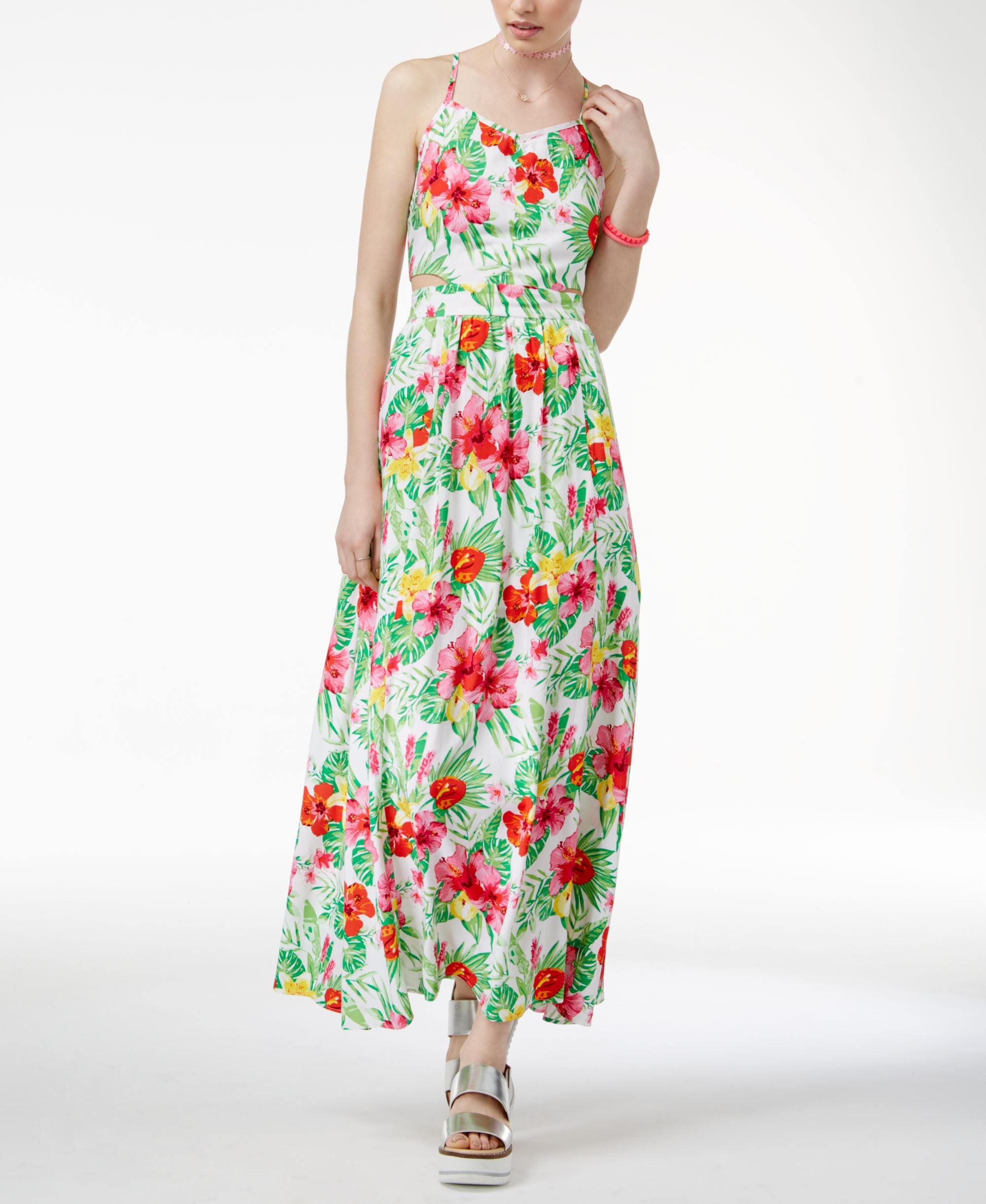 The Edit By Seventeen Juniors Cutout Tropical Print Maxi Dress