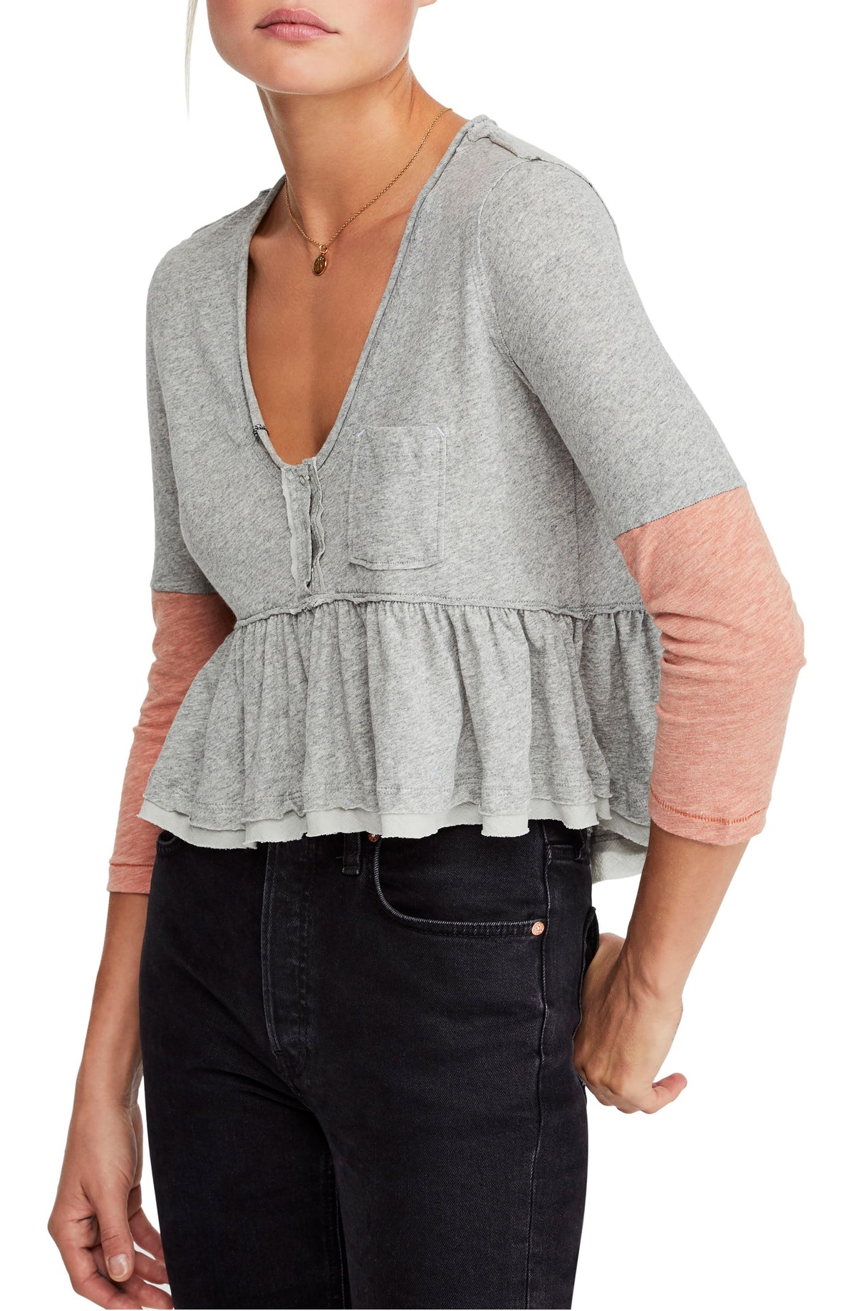 Free People Heart Of Mine Cotton Colorblocked Top