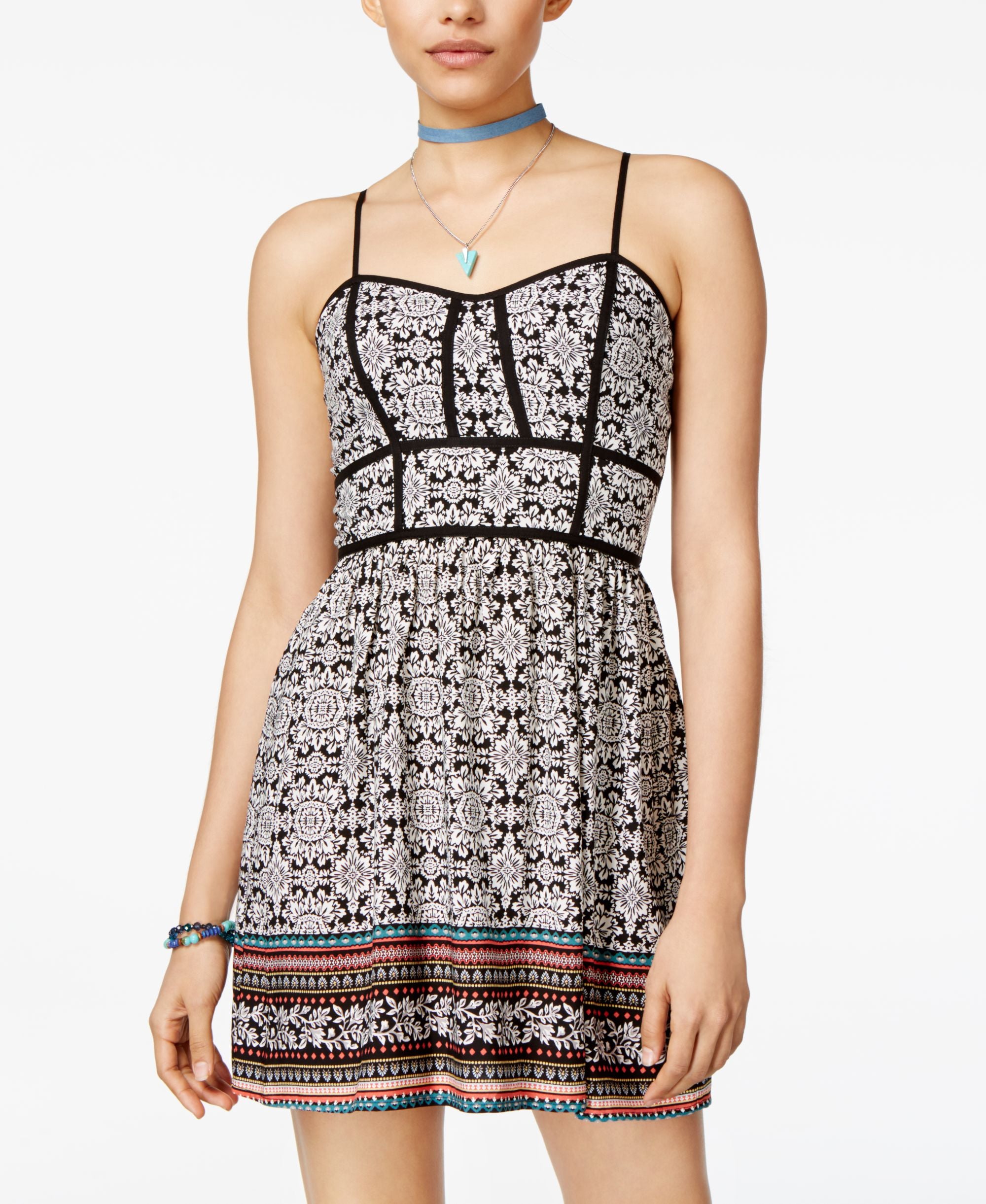 Trixxi Juniors Printed Fit Flare Dress