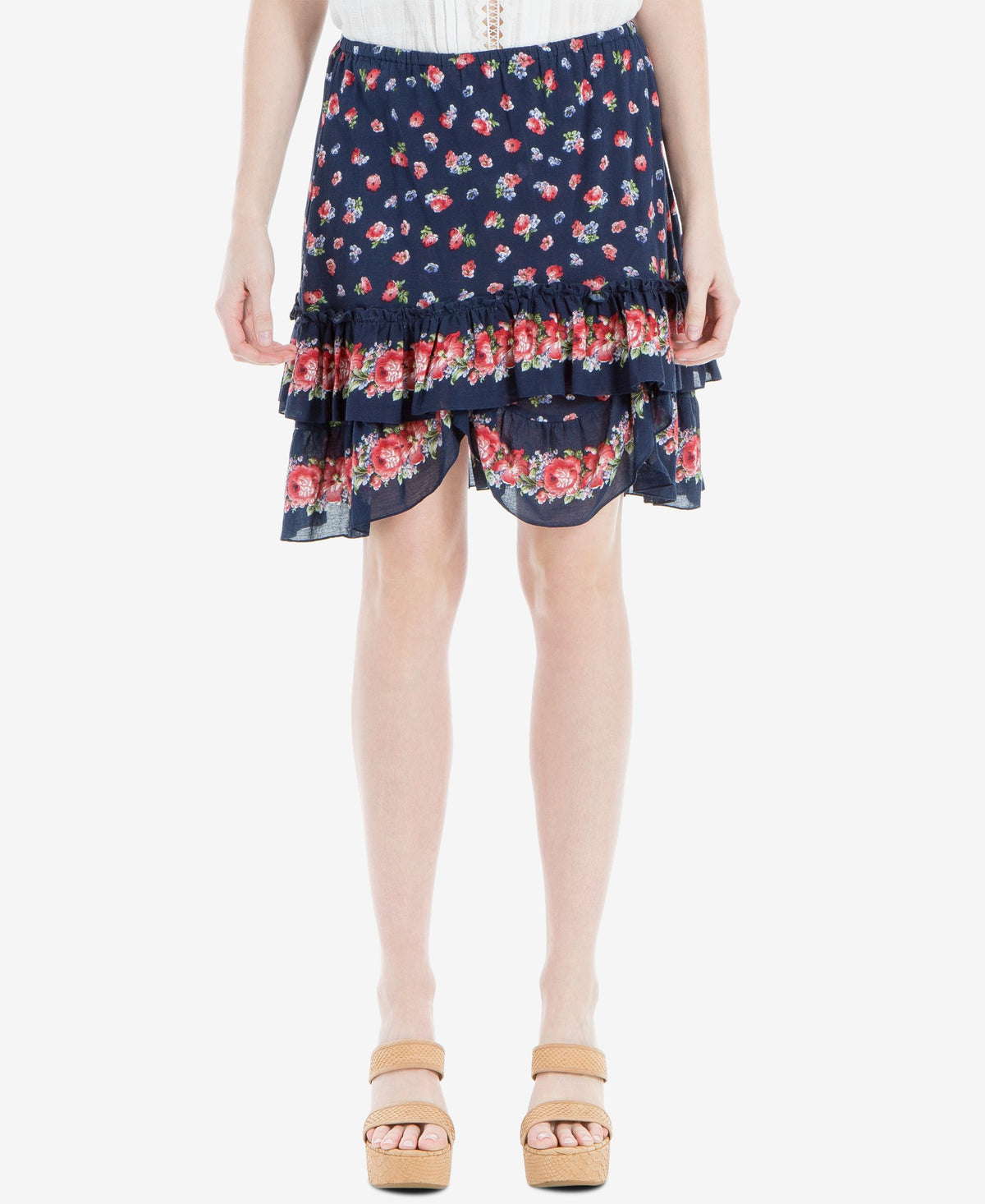 Max Studio London Cotton Floral Print Ruffled Skirt