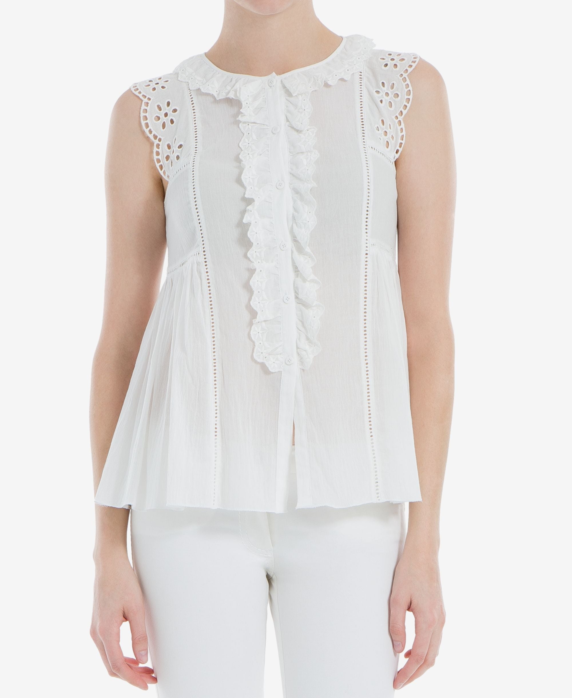 Max Studio London Lace Trim Ruffled Shirt