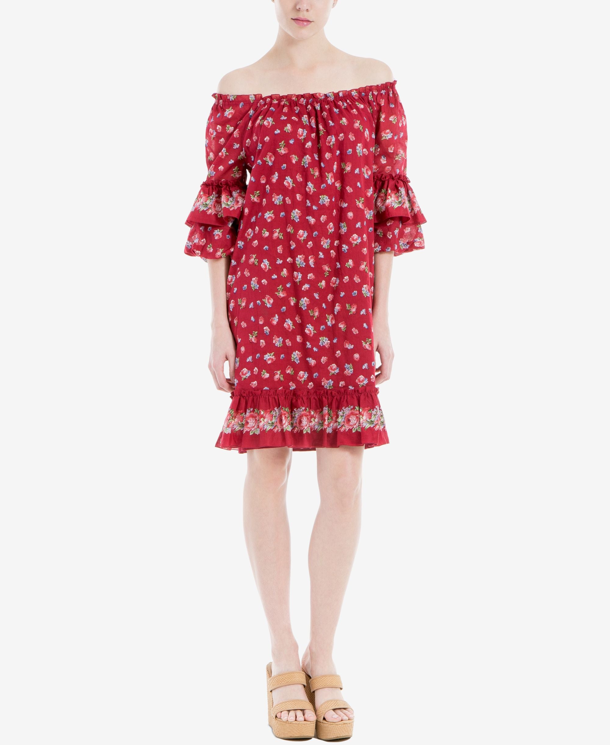 Max Studio London Cotton Ruffled Off The Shoulder Dress