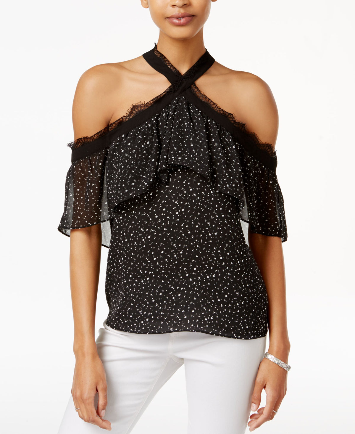 Bar III Cold Shoulder Ruffled Top