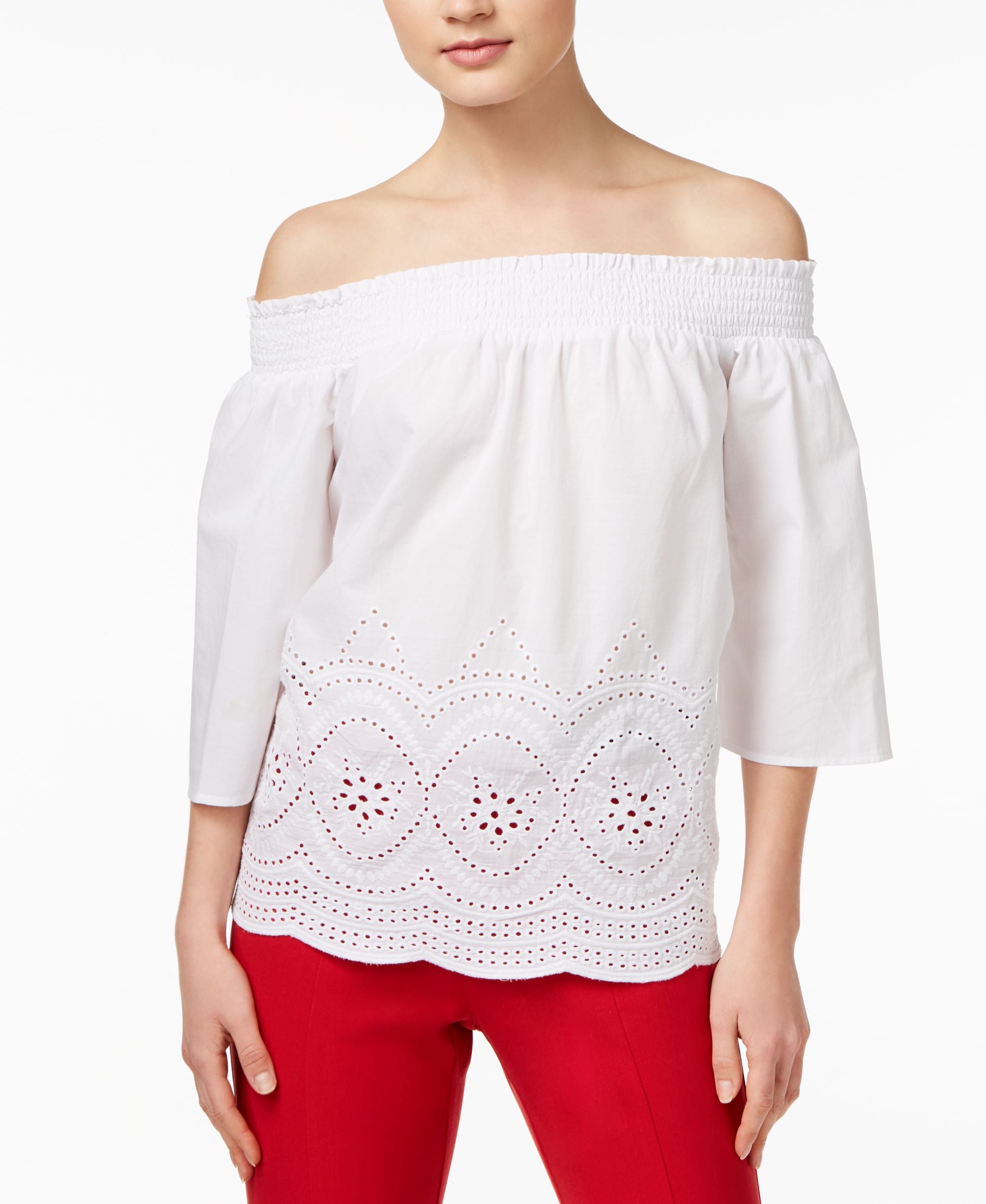 Maison Jules Cotton Off The Shoulder Embroidered Top
