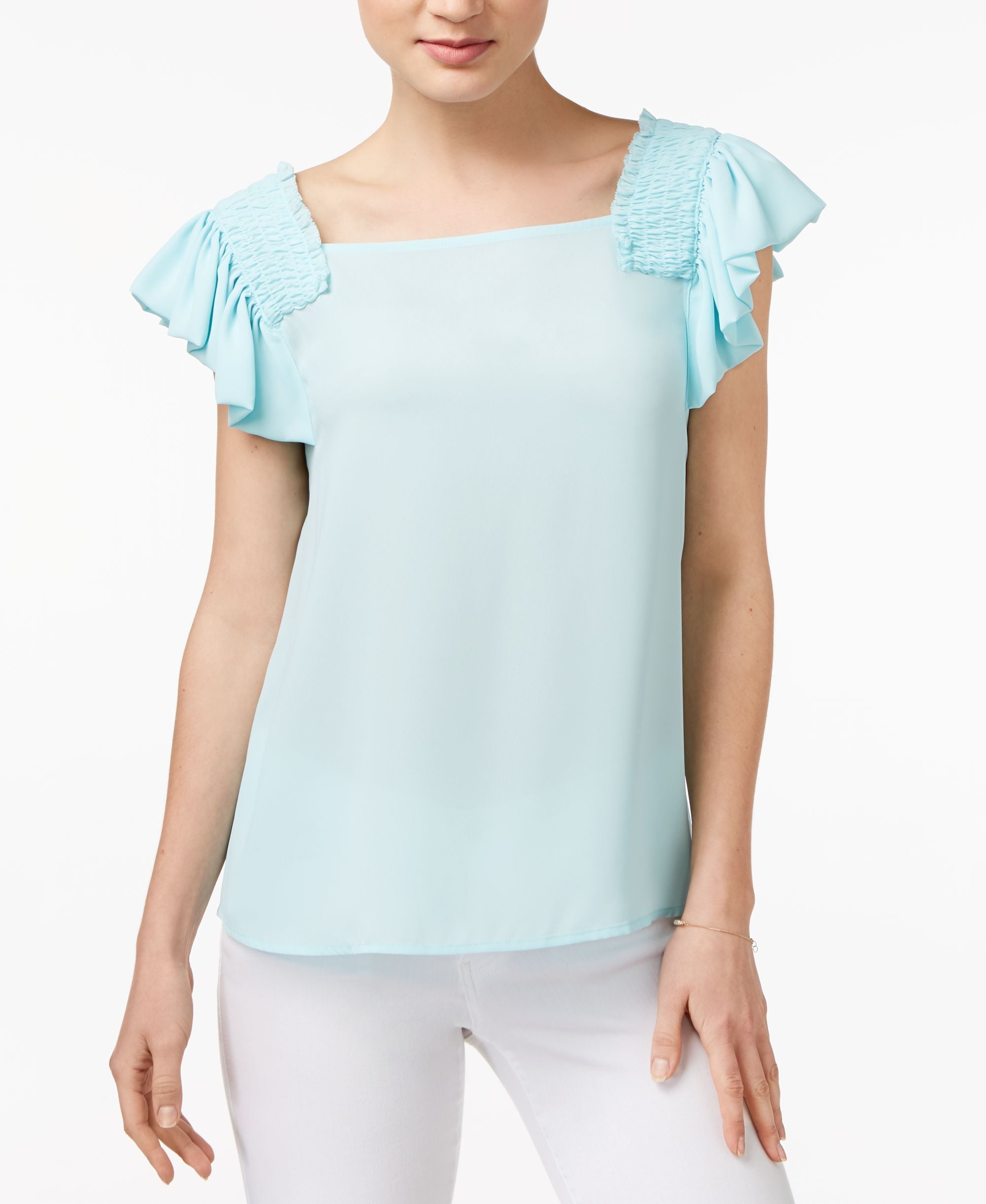 Maison Jules Smocked Flutter Sleeve Top