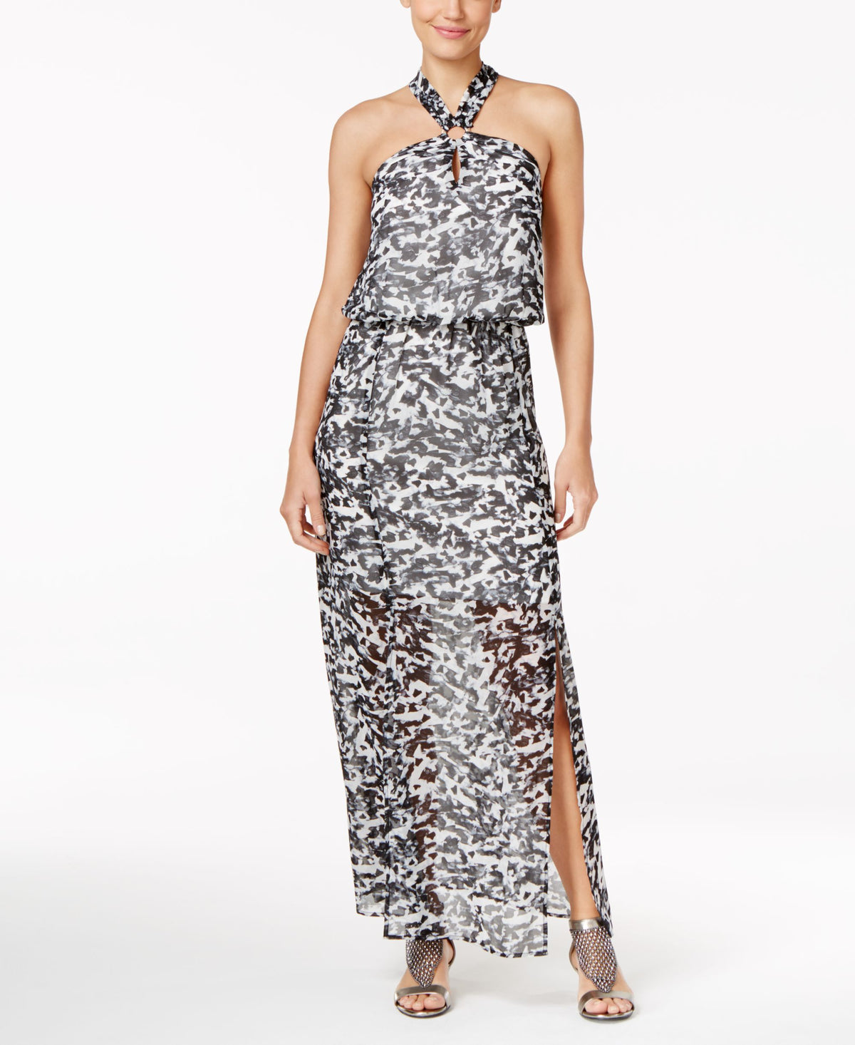 Thalia Sodi Illusion Hardware Halter Maxi Dress