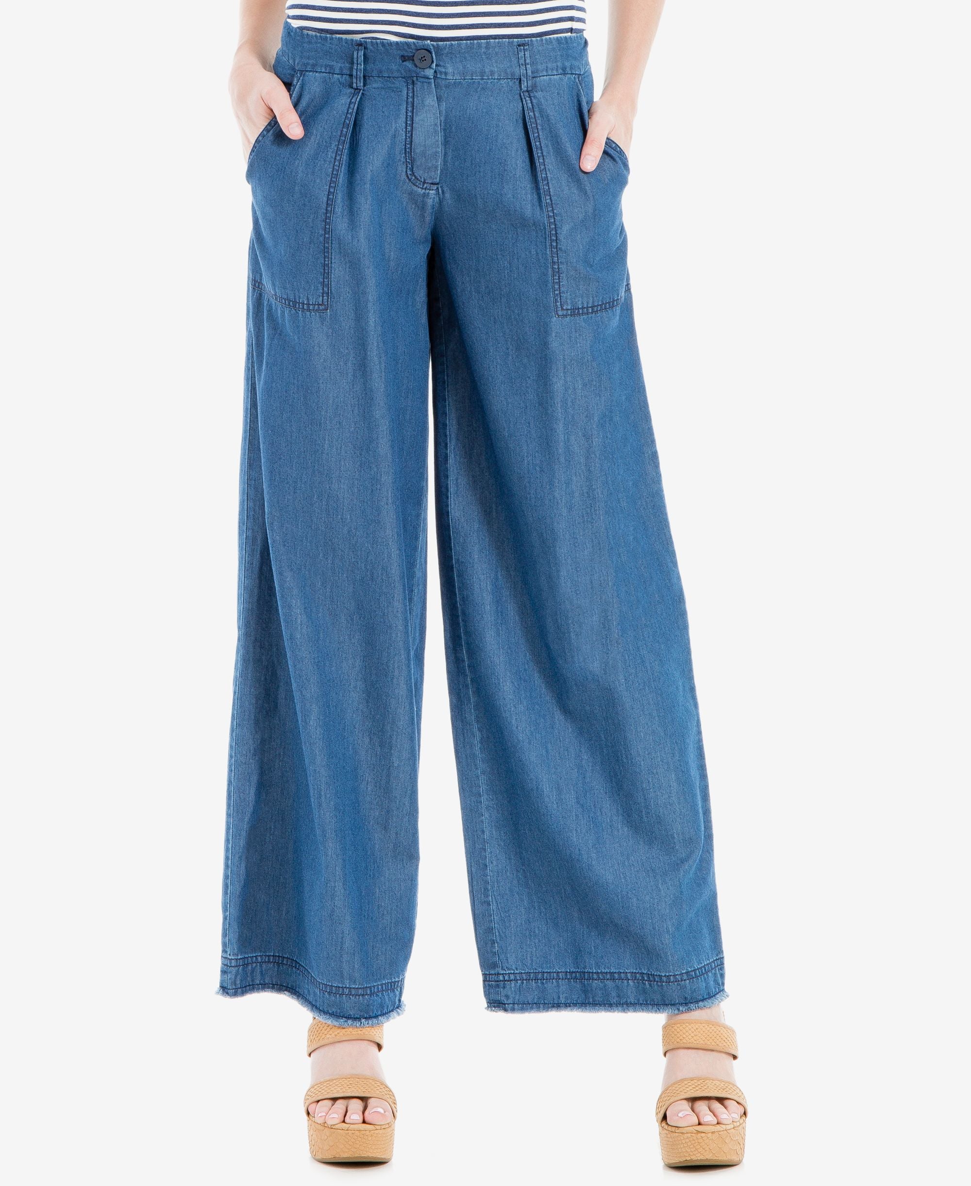 Max Studio London Frayed Wide Leg Jeans