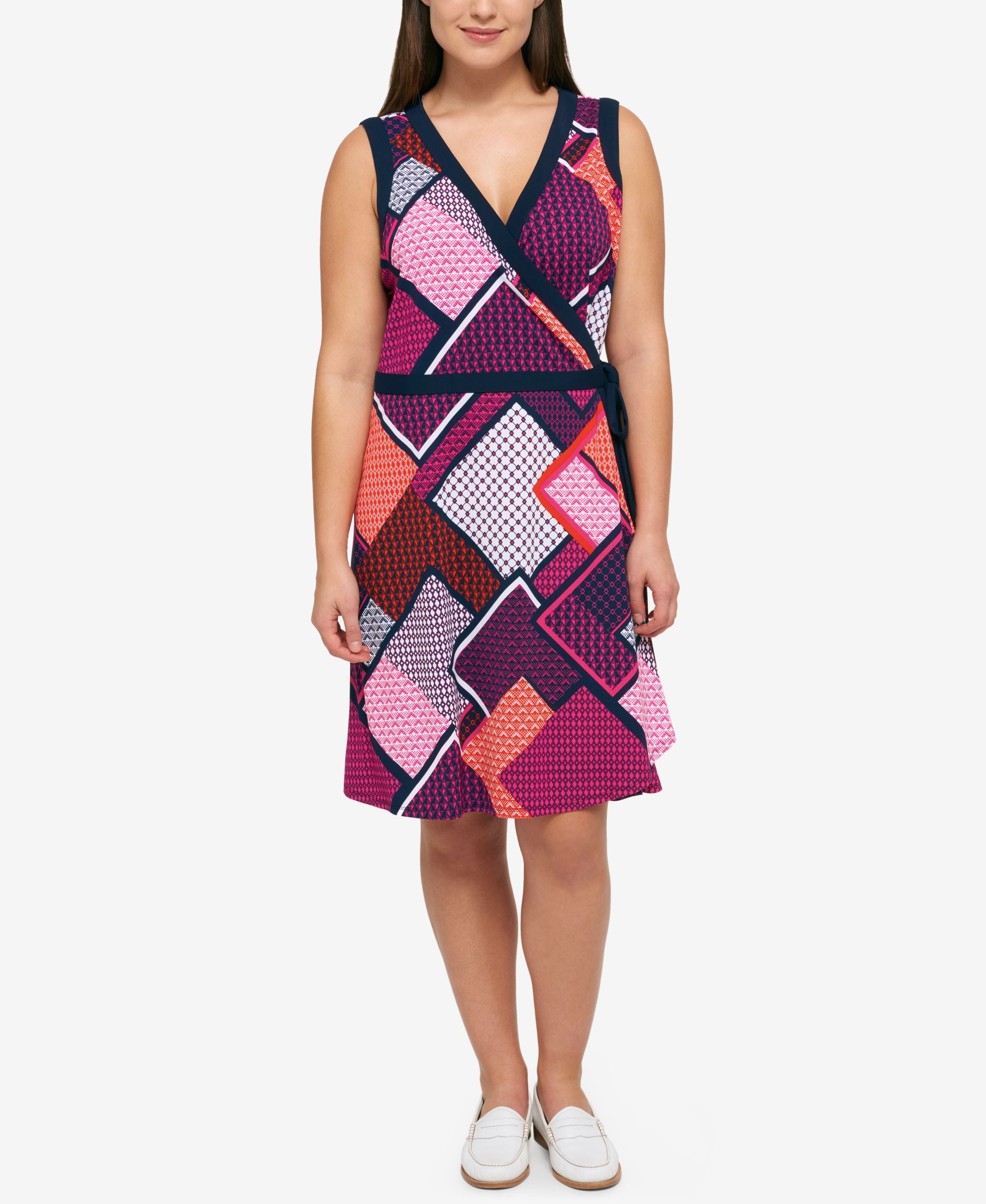 Tommy Hilfiger Plus Size Geo Print Wrap Dress