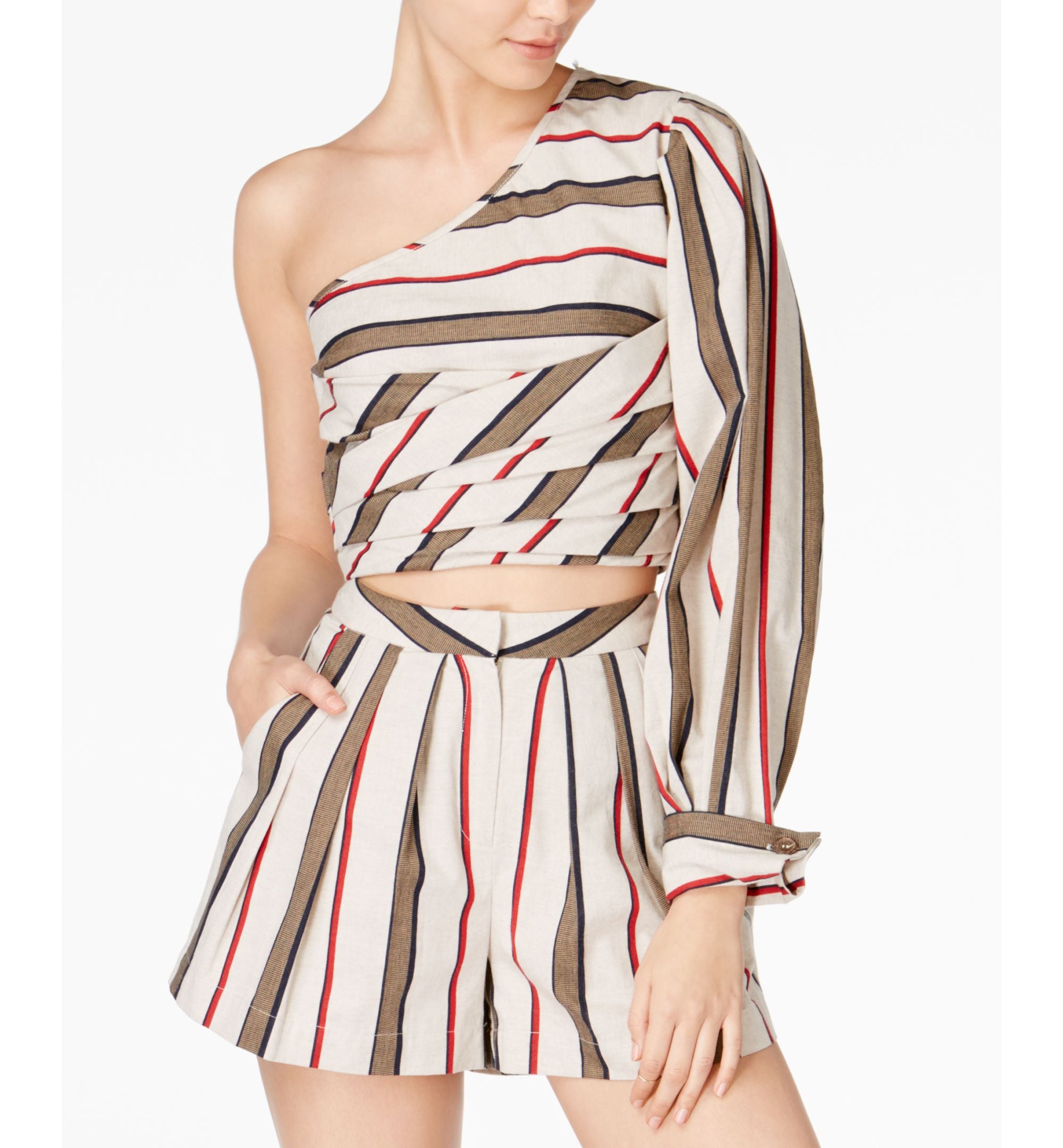 J.O.A. Cotton Striped One Shoulder Top