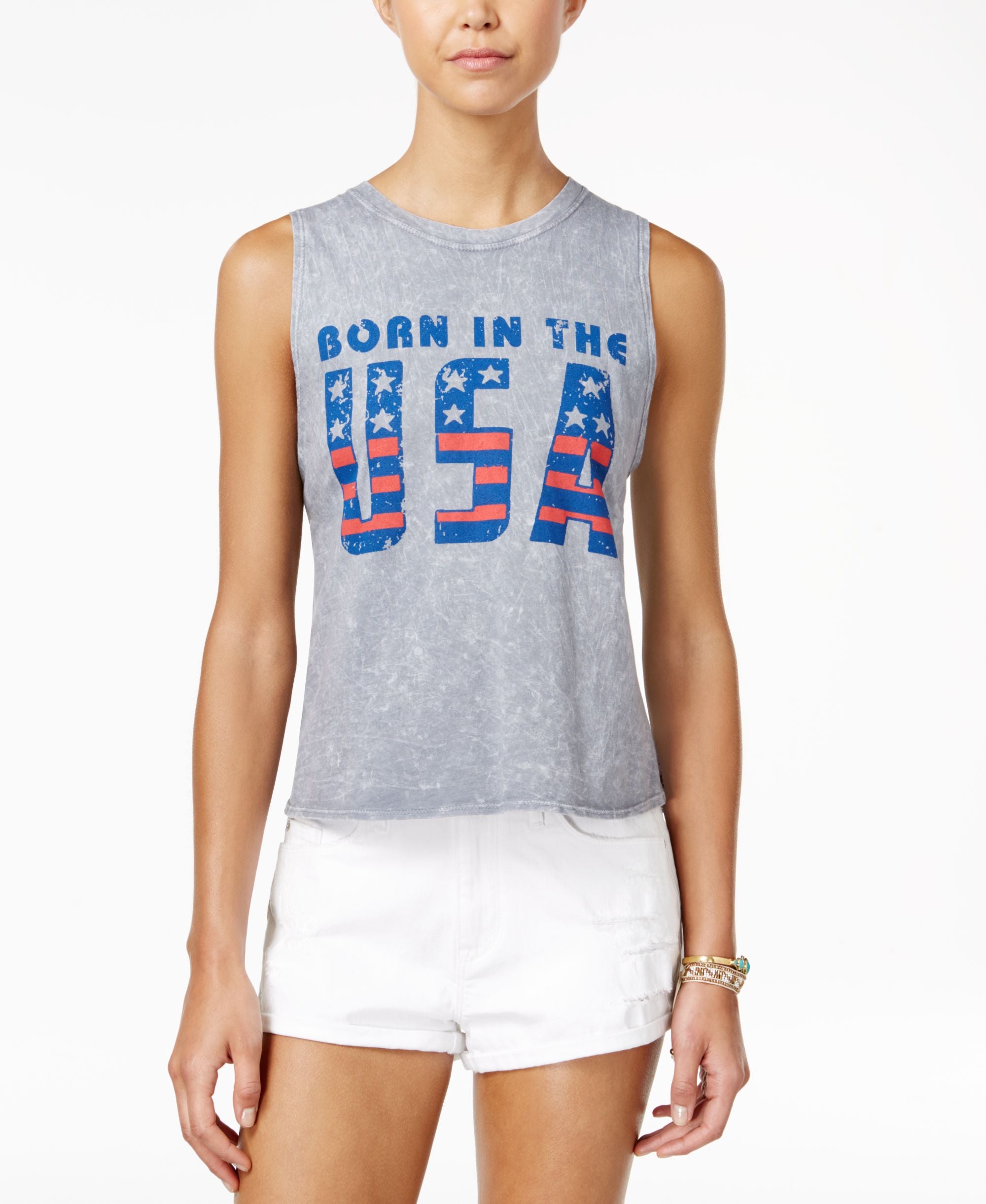 American Rag Juniors Born In The Usa Flag Graphic High Low Tank Top
