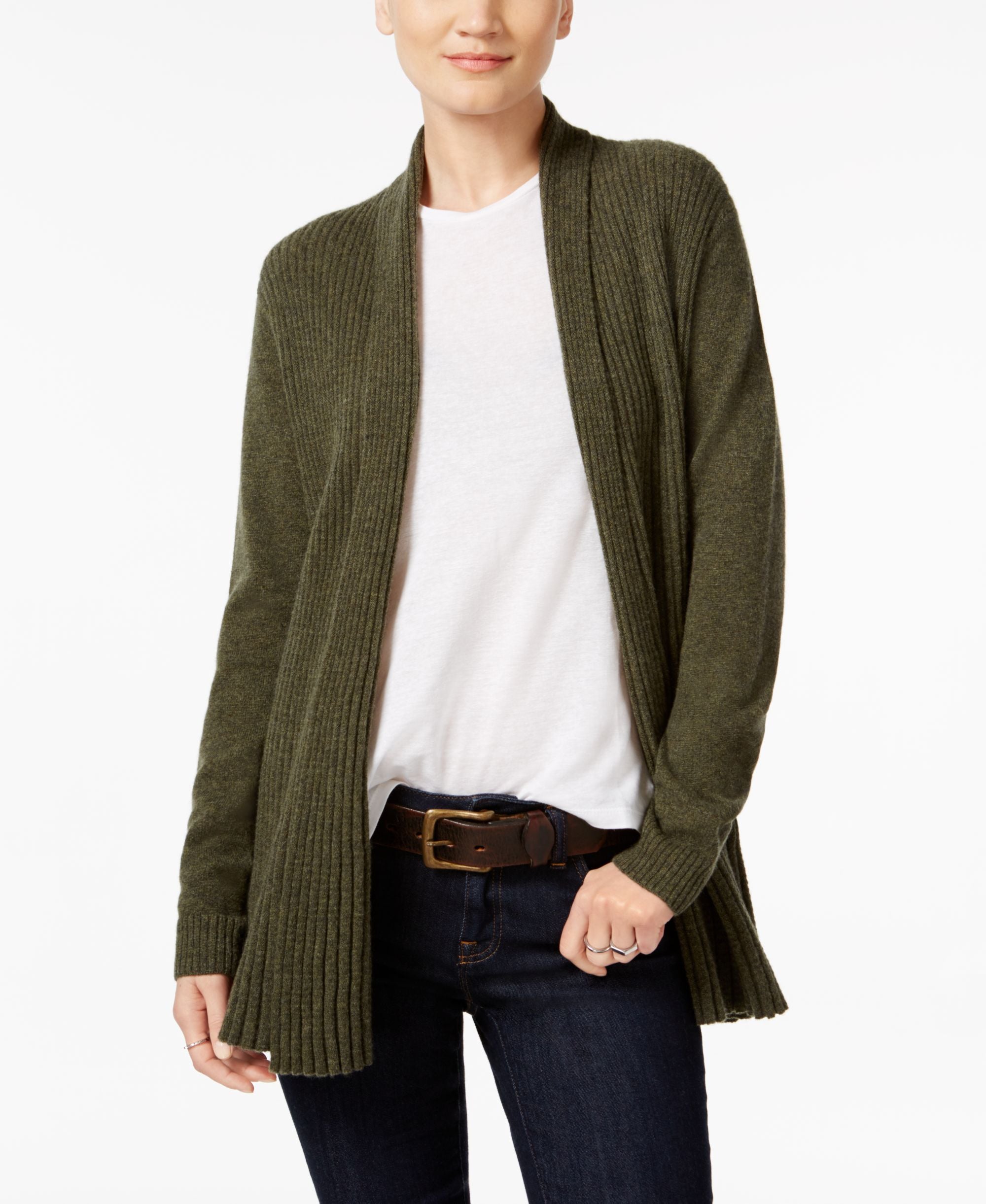 Charter Club Cashmere Ribbed Open Front Cardigan