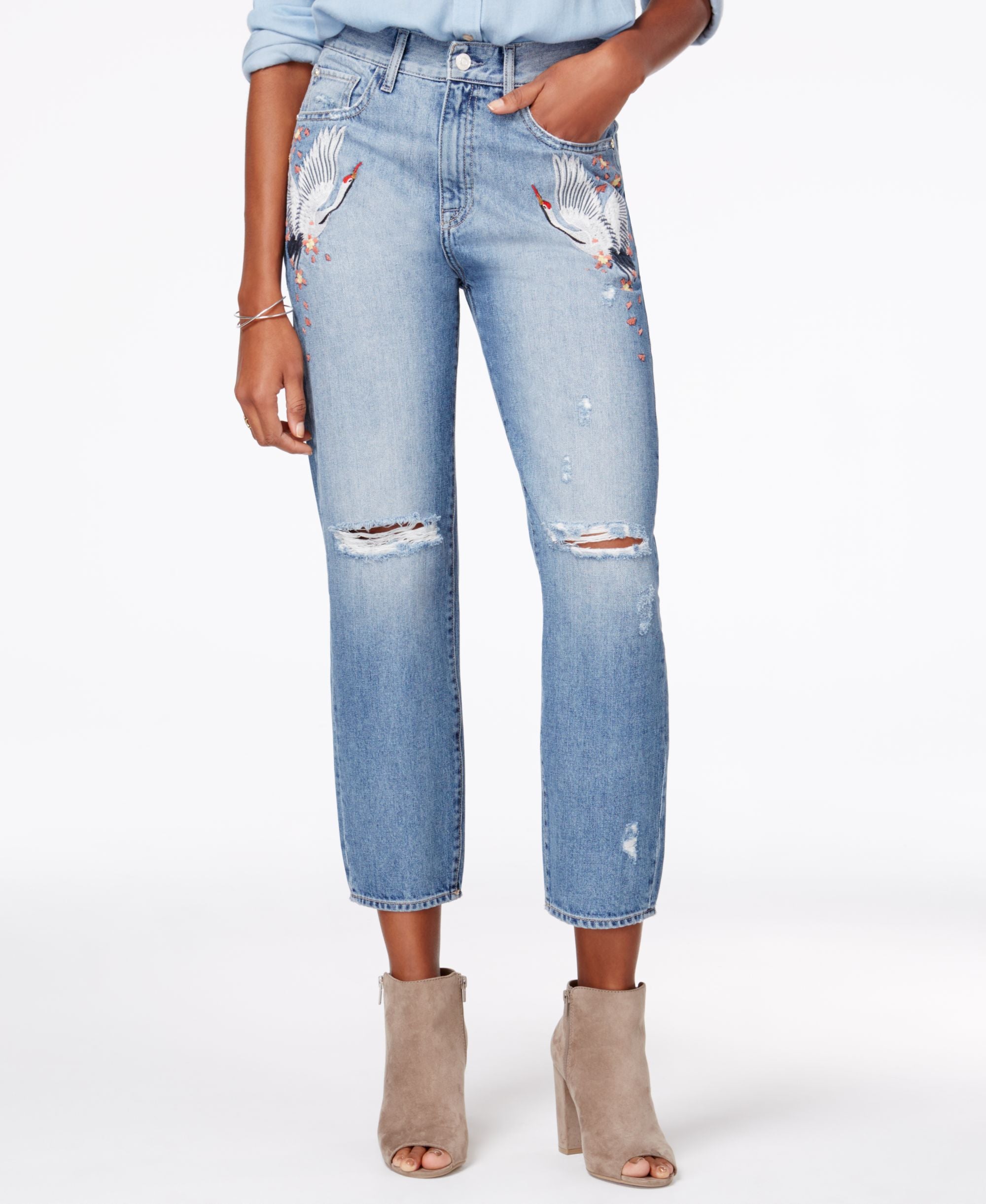 M1858 Frida Embroidered Ripped Straight Leg Jeans