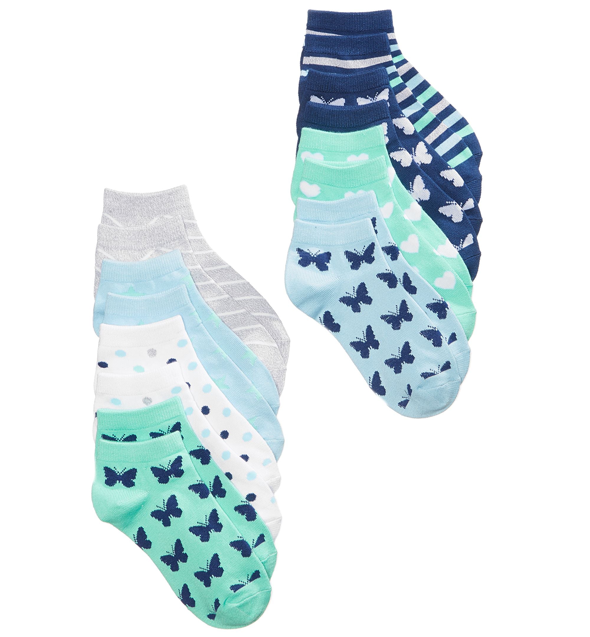 8 Pk. Butterflies No Show Socks Little Girls Big Girls