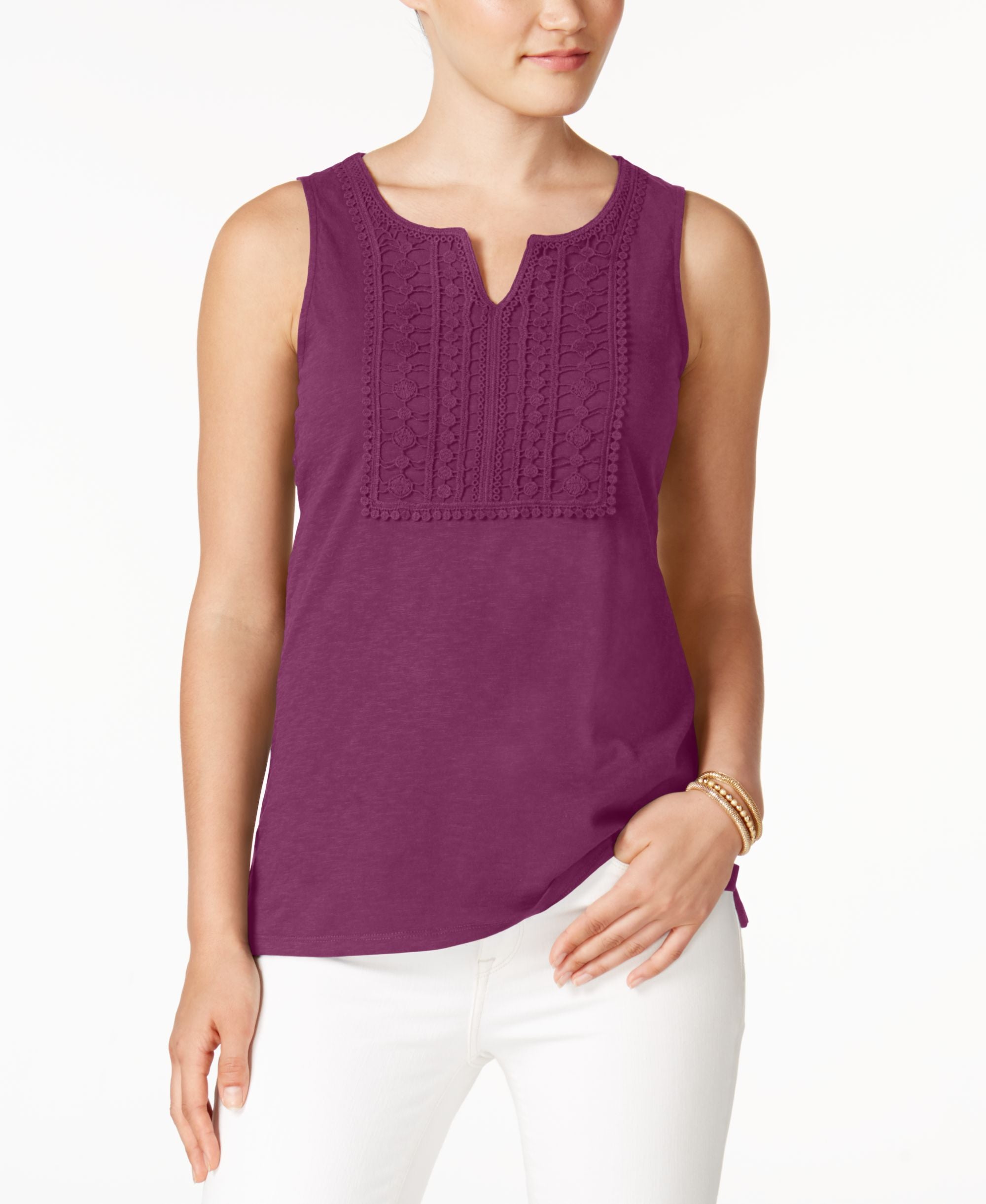 Charter Club Petite Cotton Crochet Top