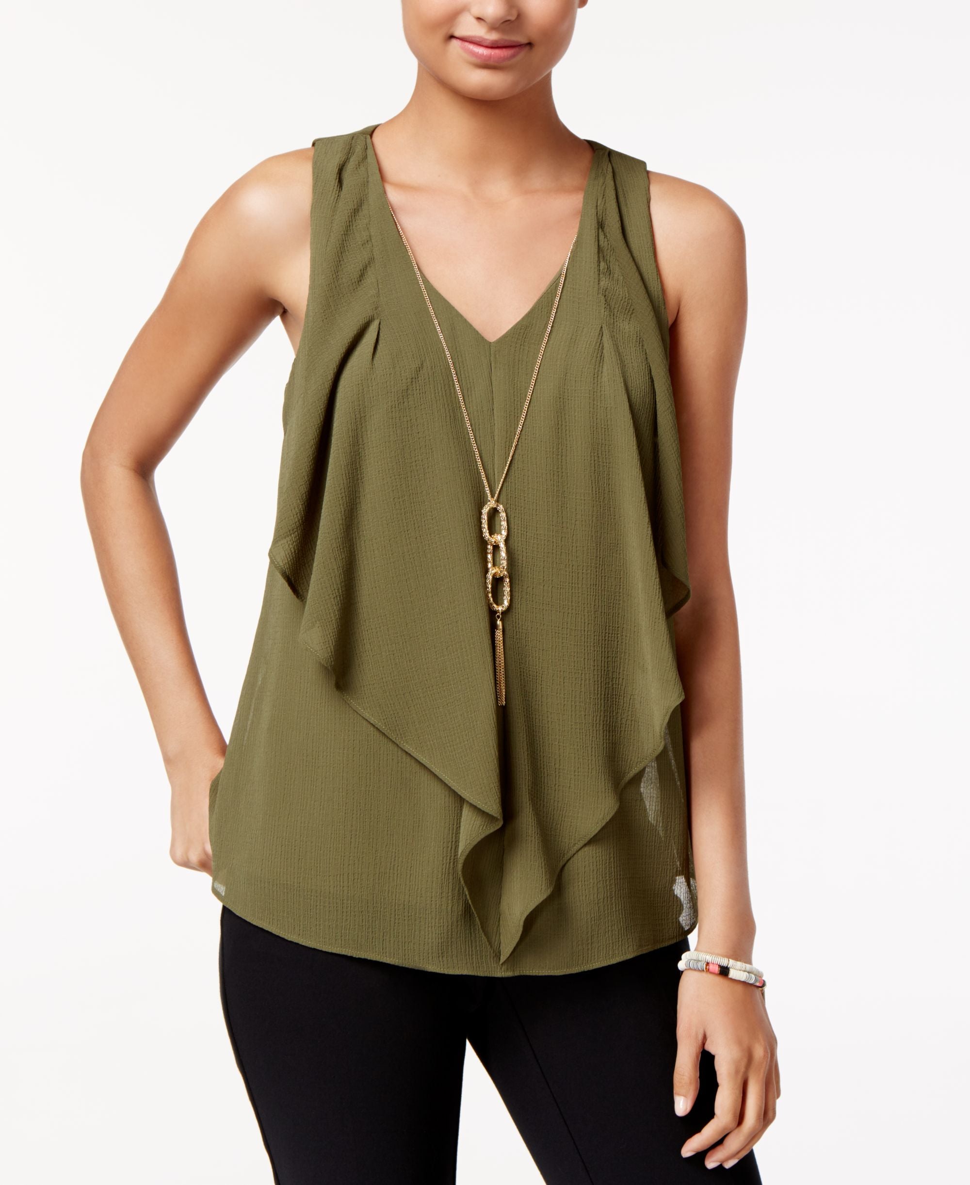 Bcx Juniors Cutout Ruffled Necklace Tank Top