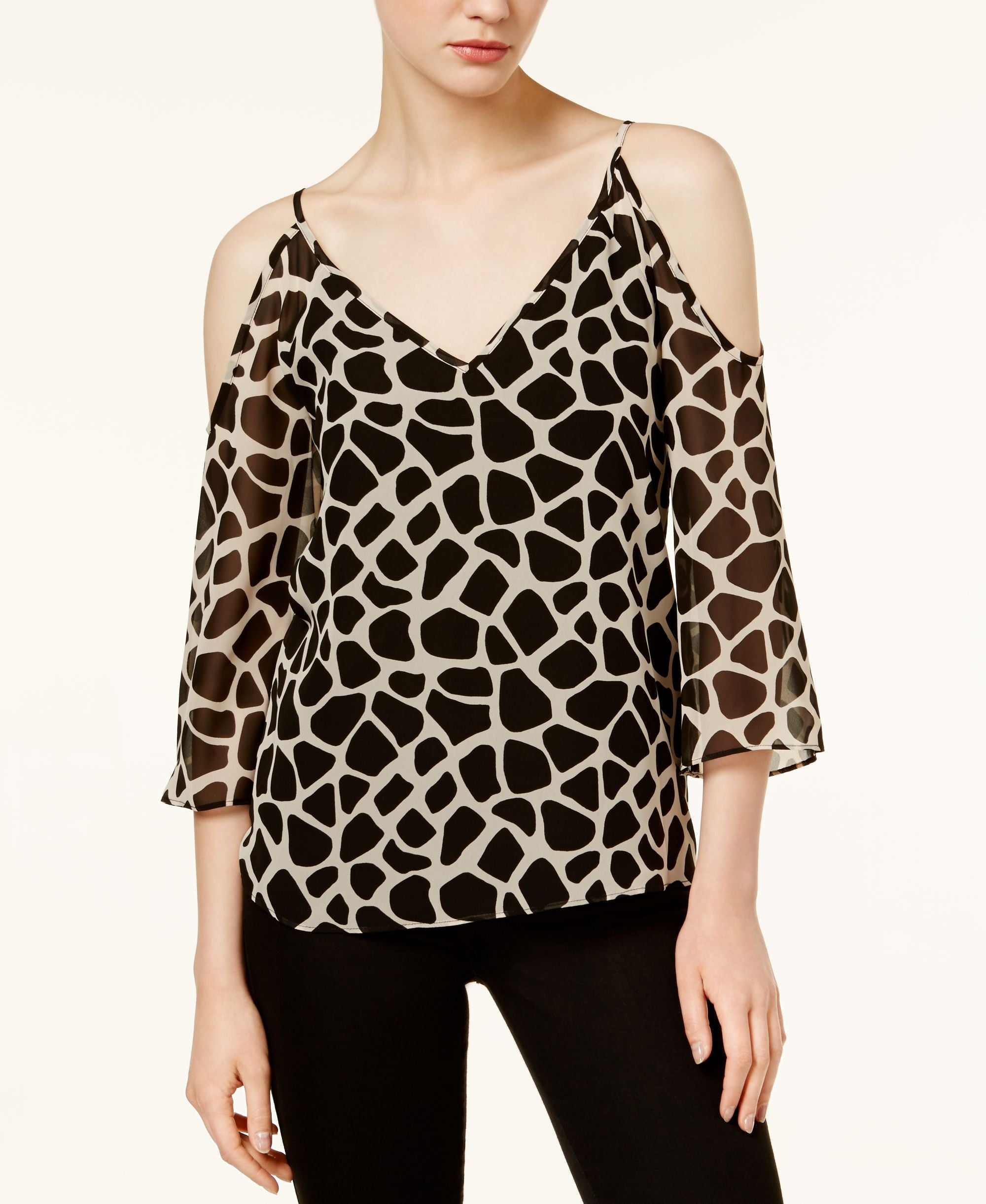 Bar III Cold Shoulder Giraffe Print Top