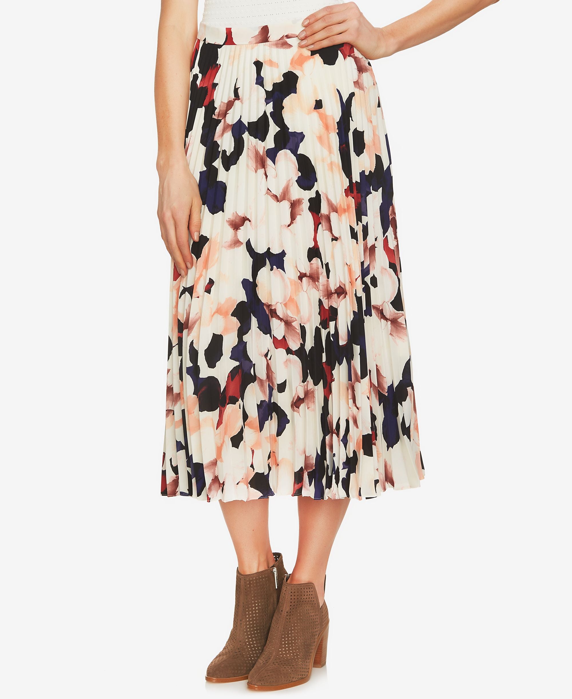 1.State Printed Pleated Midi Skirt