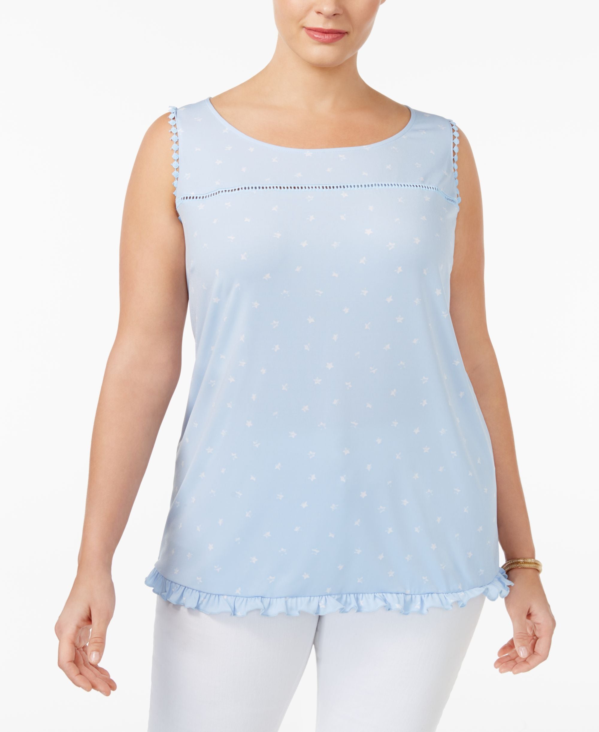Ny Collection Plus Size Printed Button Back Top