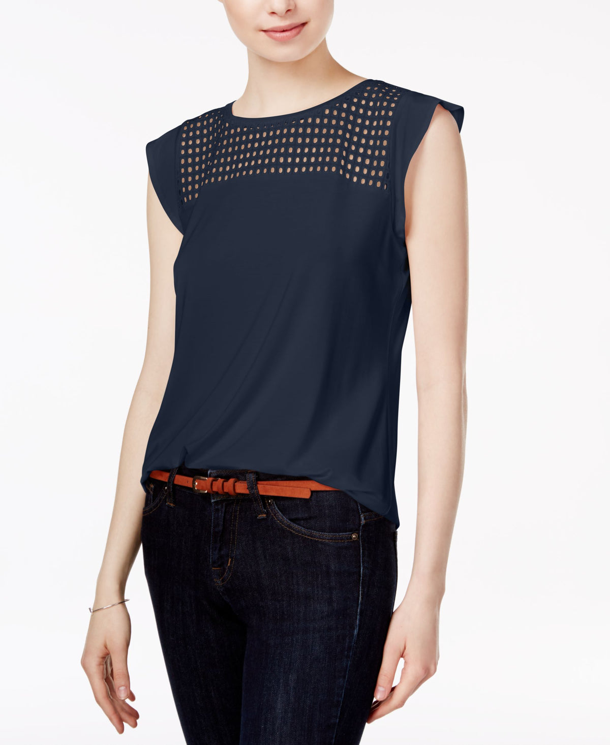 Maison Jules Flutter Sleeve Eyelet Detail Top