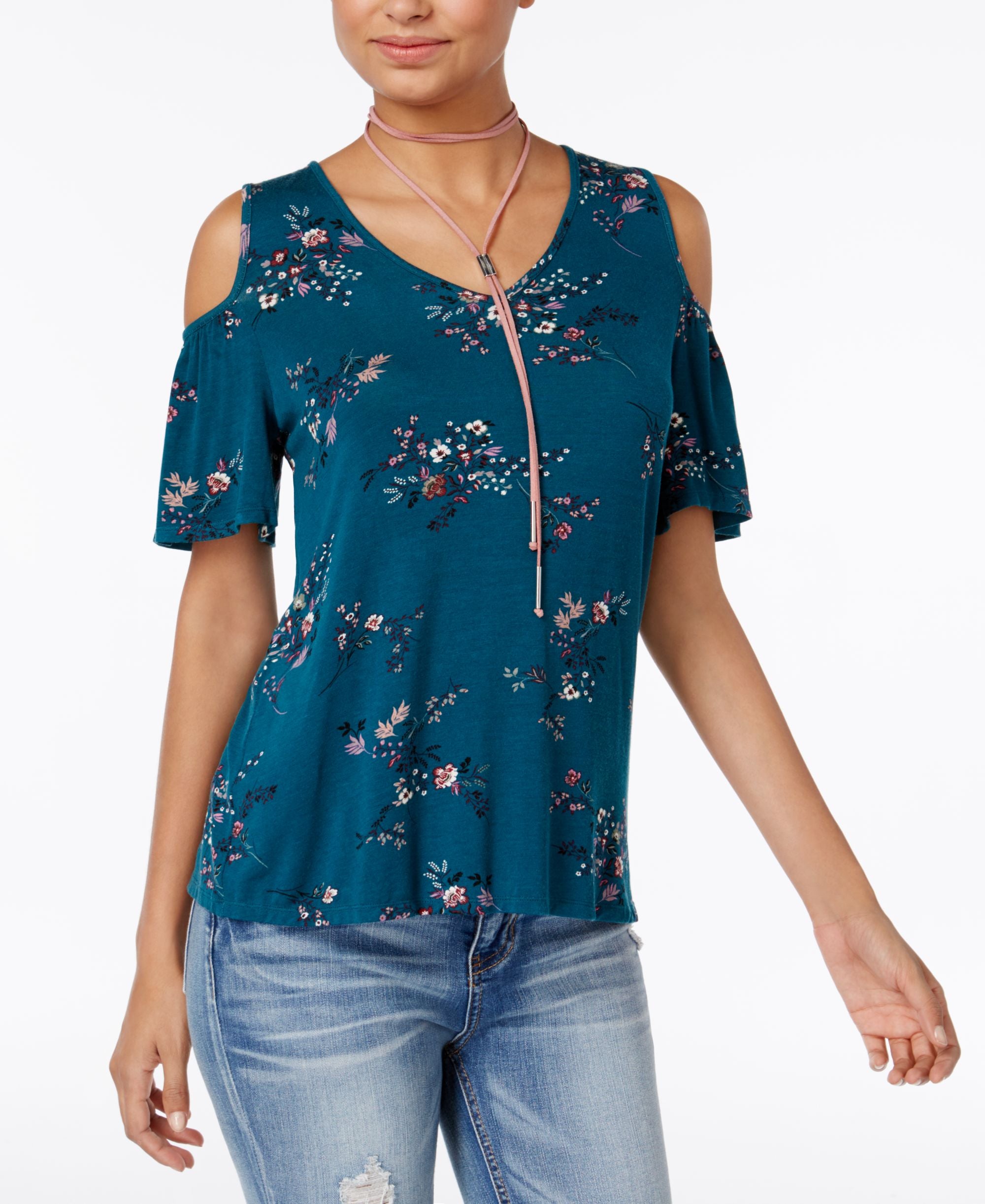 Gypsies Moondust Juniors Printed Cold Shoulder Lace Back Top