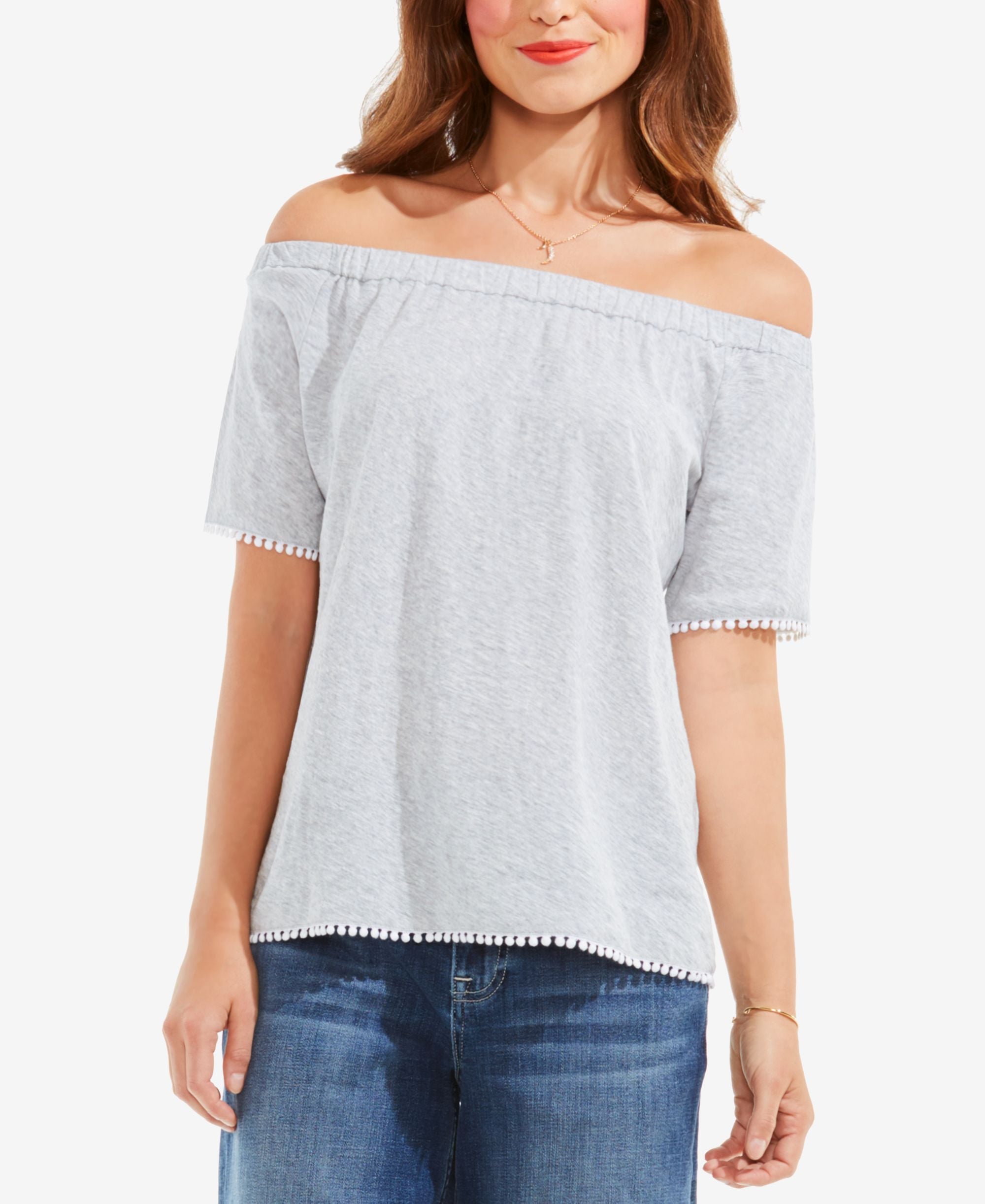 Two by Vince Camuto Womens Cotton Off-the-Shoulder Blouse Grey Heather XS