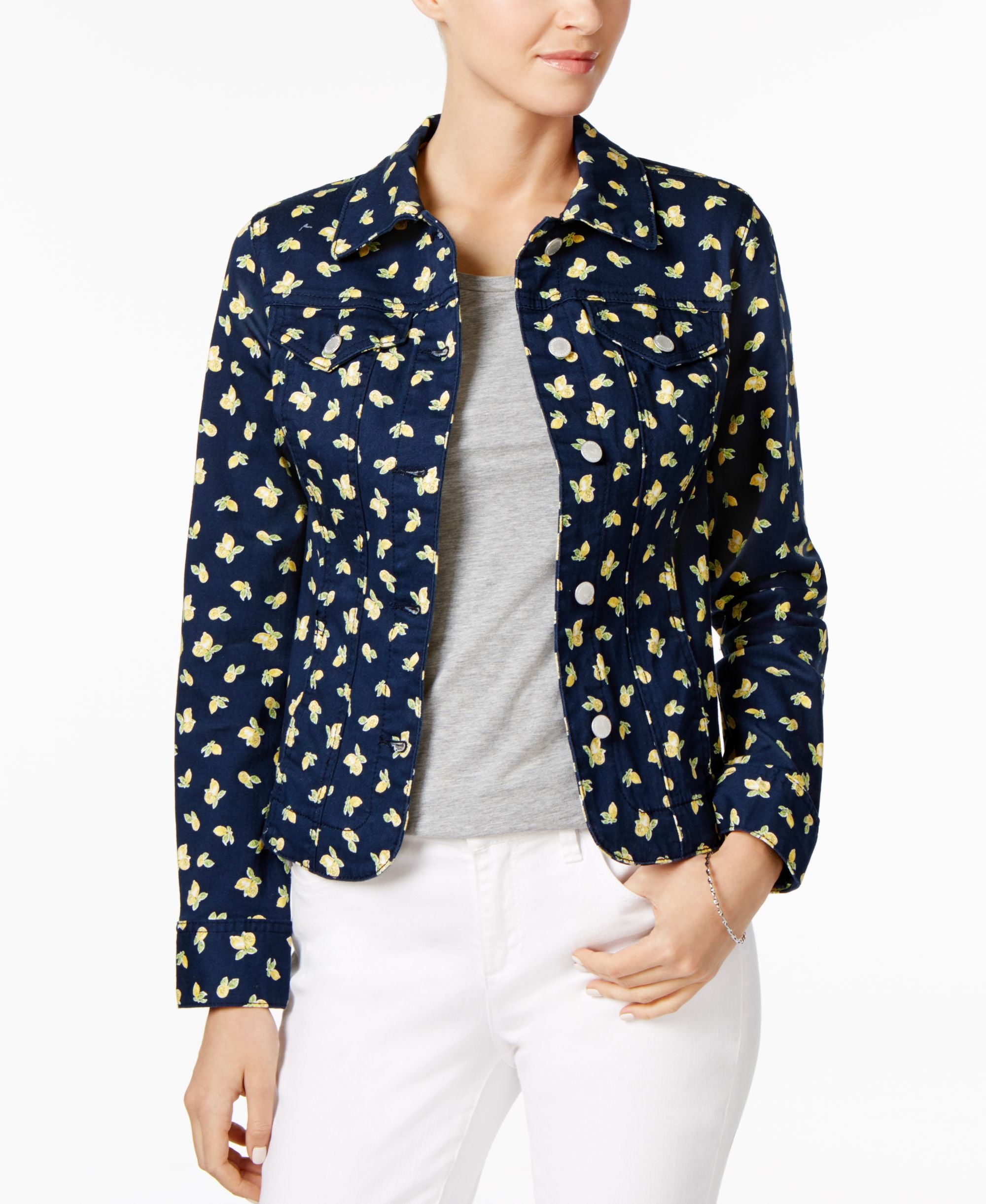 Charter Club Printed Denim Jacket