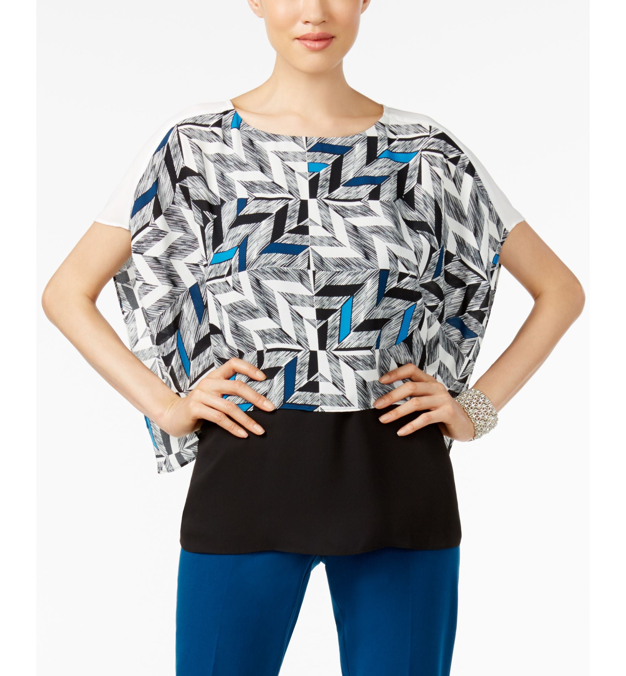 Alfani Windowpane Poncho Top