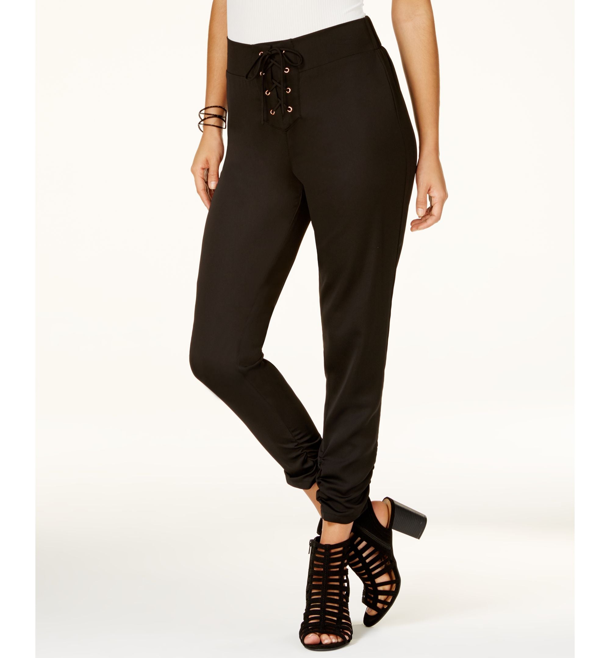 Material Girl Juniors Lace Up Satin Skinny Pants