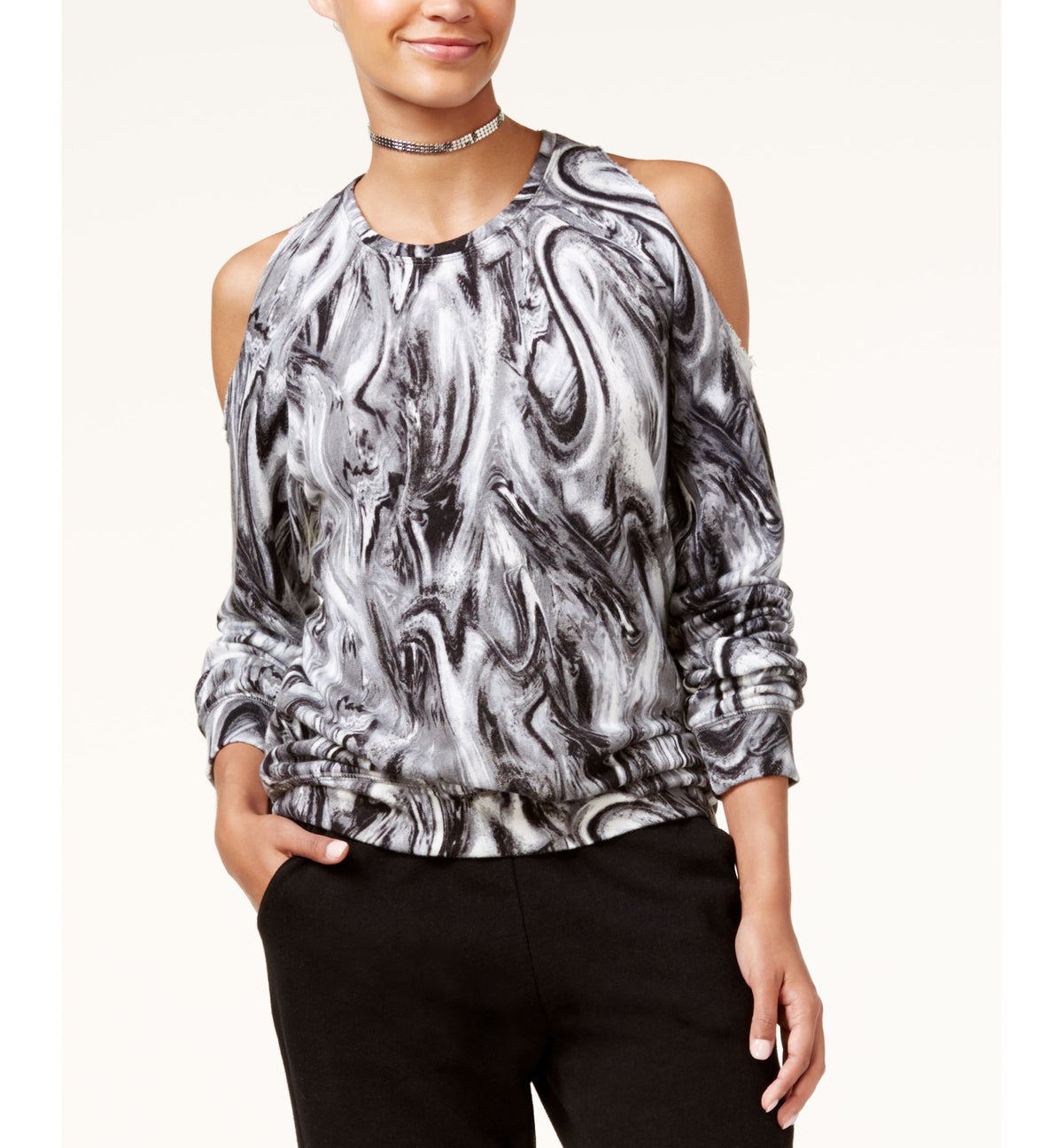 Material Girl Active Juniors' Printed Cold-Shoulder Sweatshirt