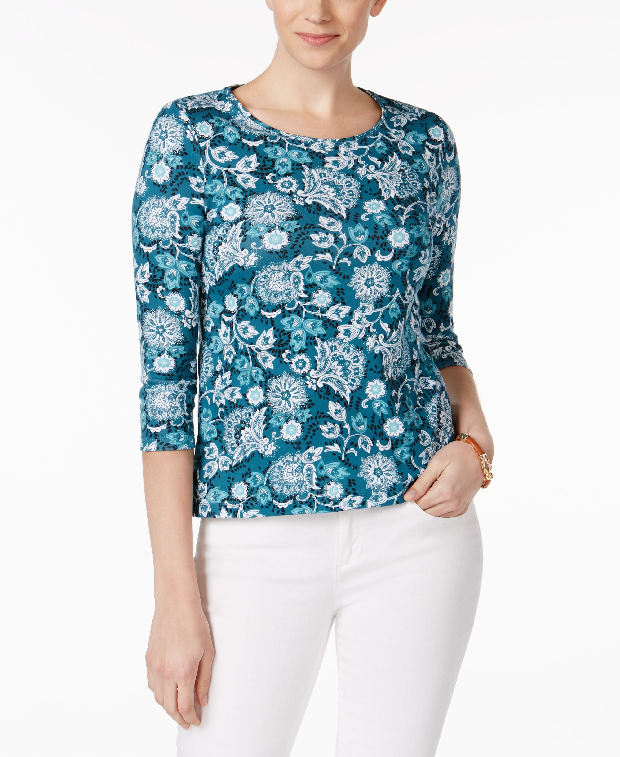 Charter Club Petite Cotton Animal Print Top