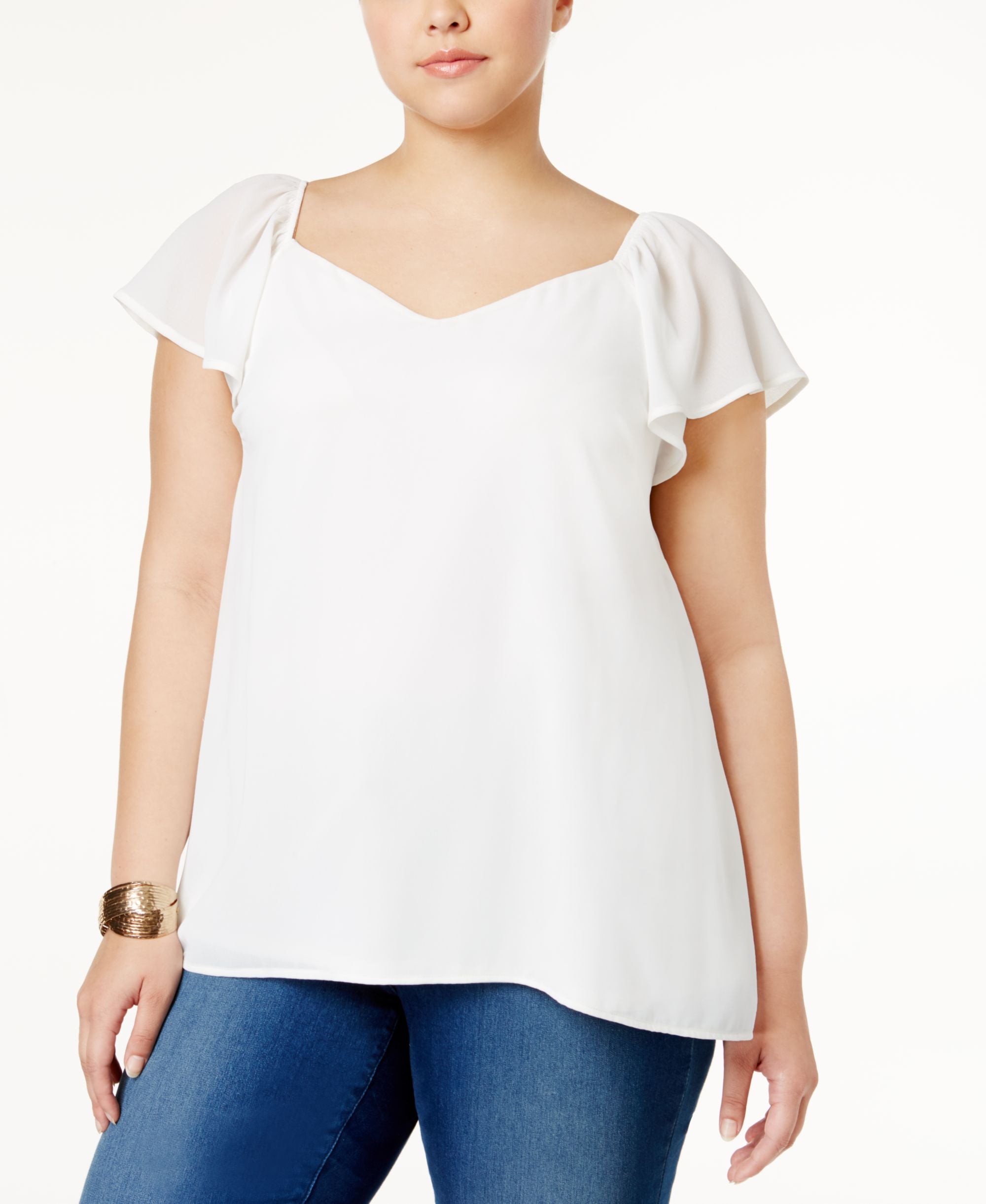 Monteau Trendy Plus Size Flutter Sleeve Top
