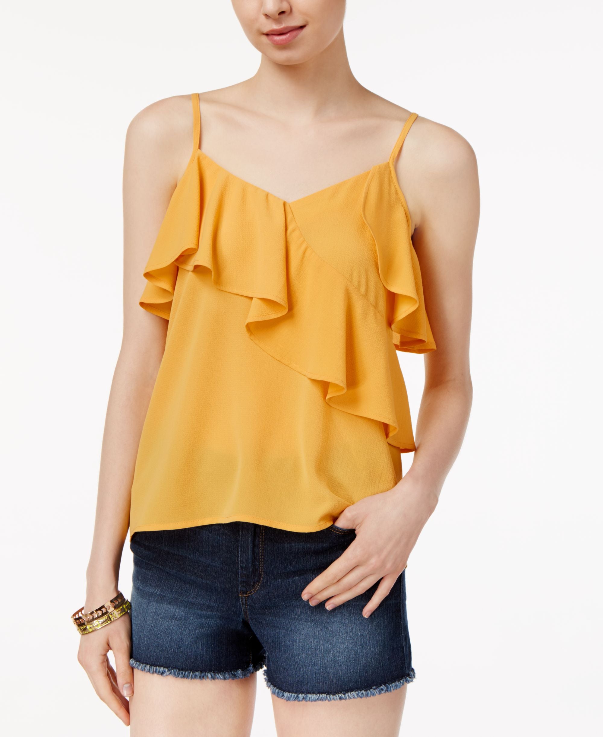 Lily Black Juniors Ruffled Top