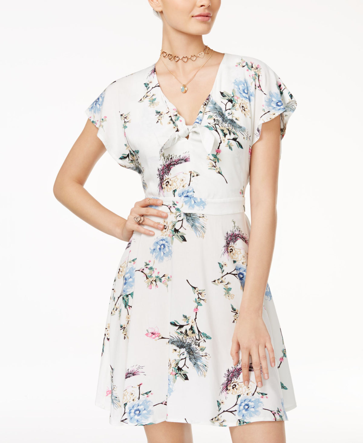 One Hart Juniors' Flutter-Sleeve Fit & Flare Dress