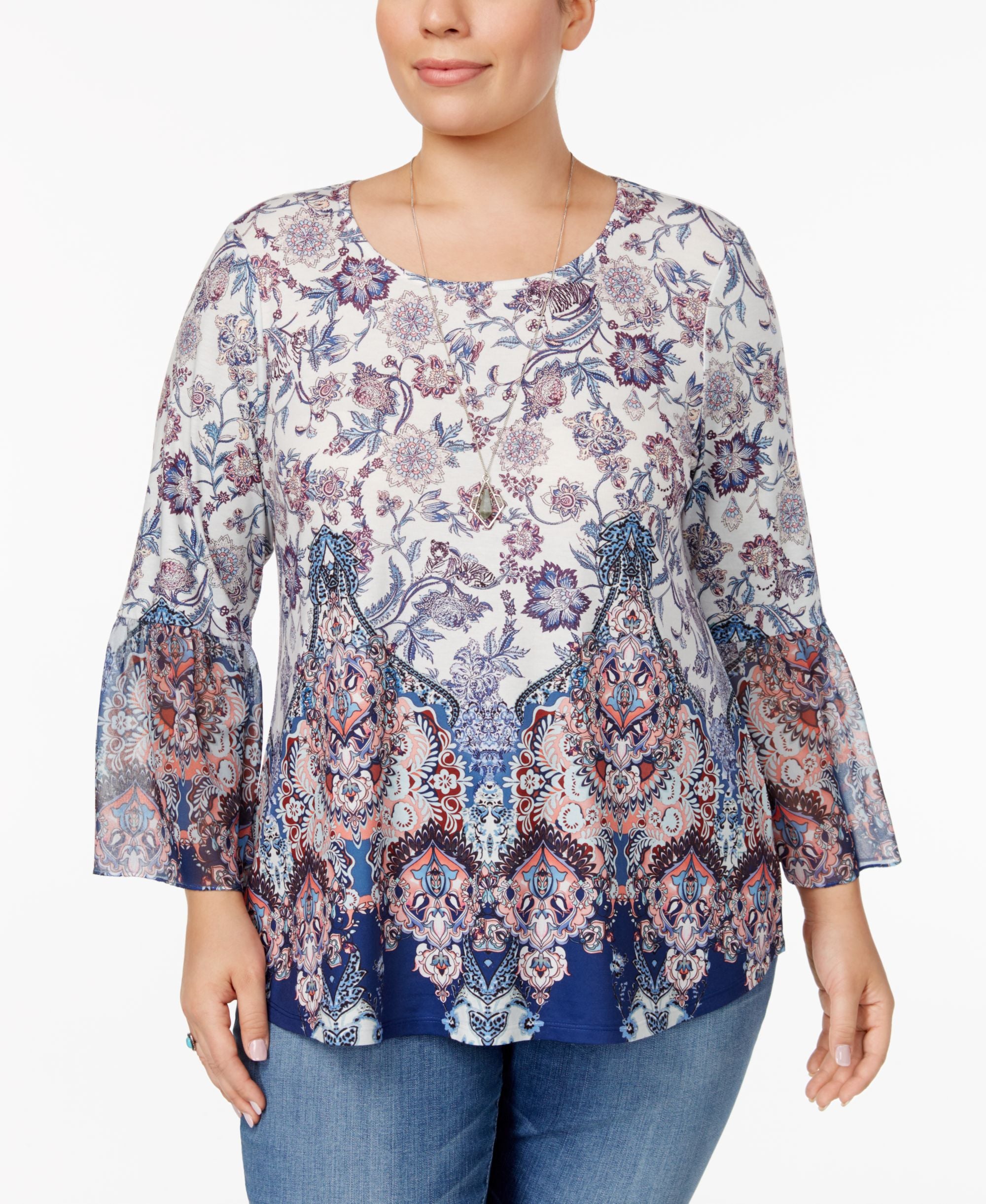 Style & Co Plus Size Printed Bell Sleeve Top