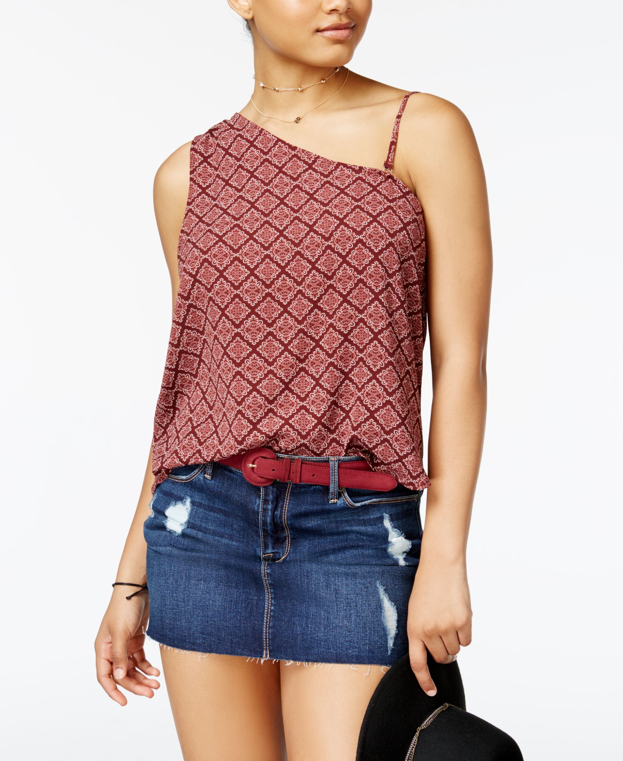 7 Sisters Juniors Printed One Shoulder Top
