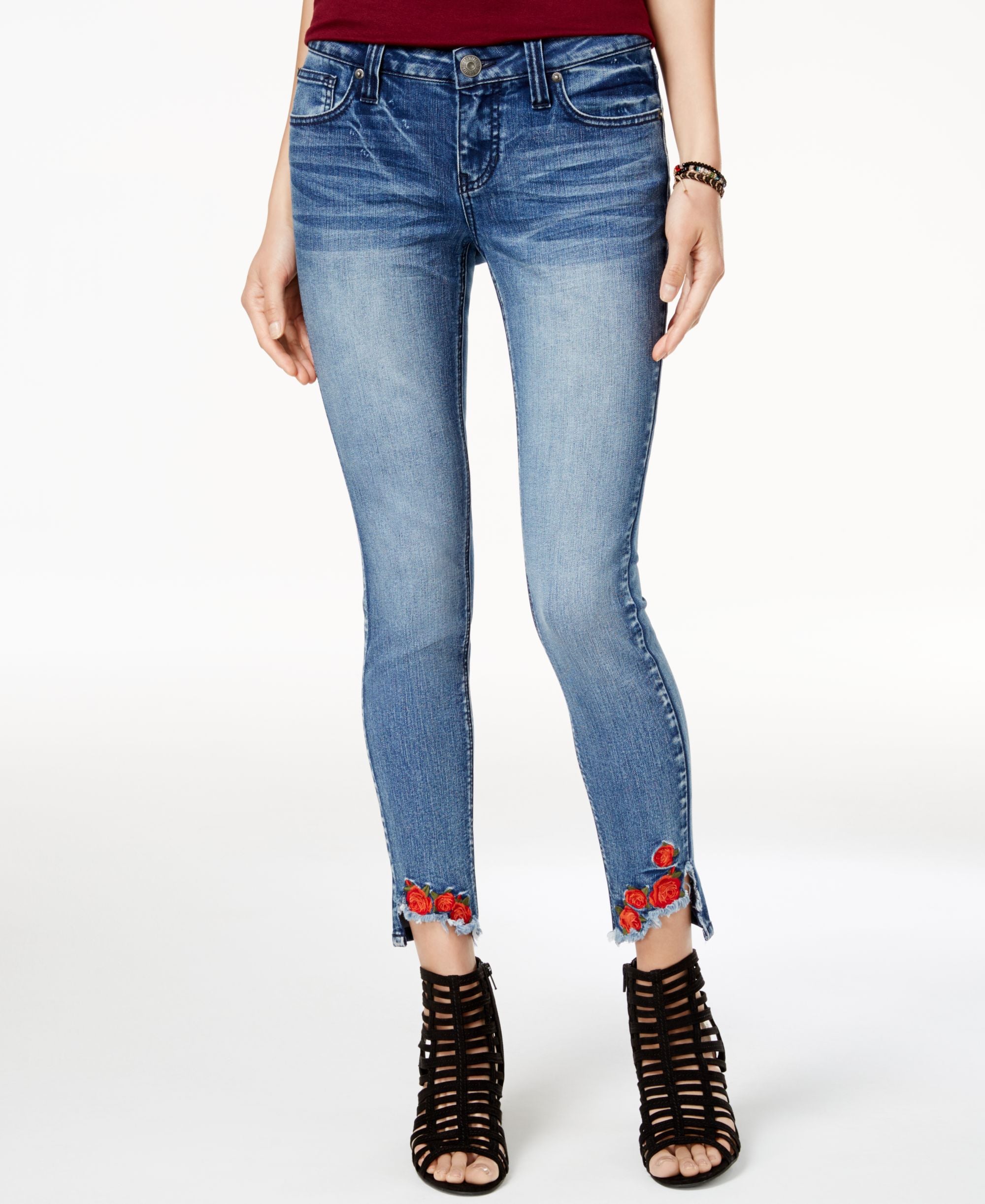 Rampage Juniors Asymmetrical Hem Rivington Wash Skinny Jeans