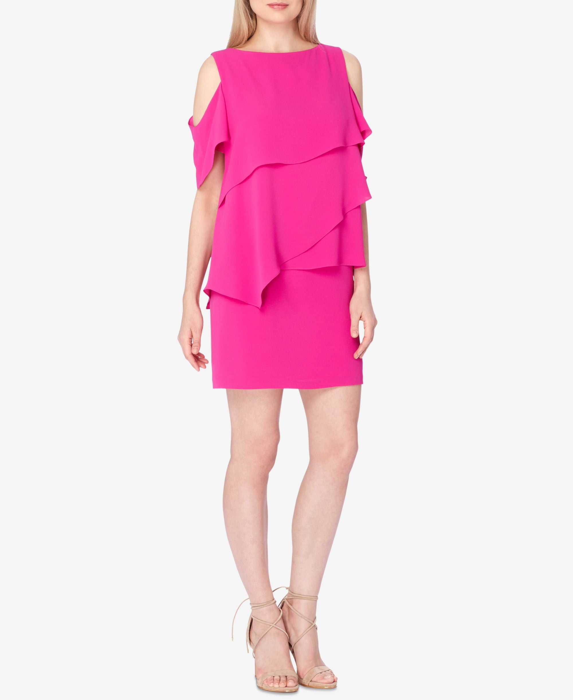 Tahari Asl Tiered Cold Shoulder Dress