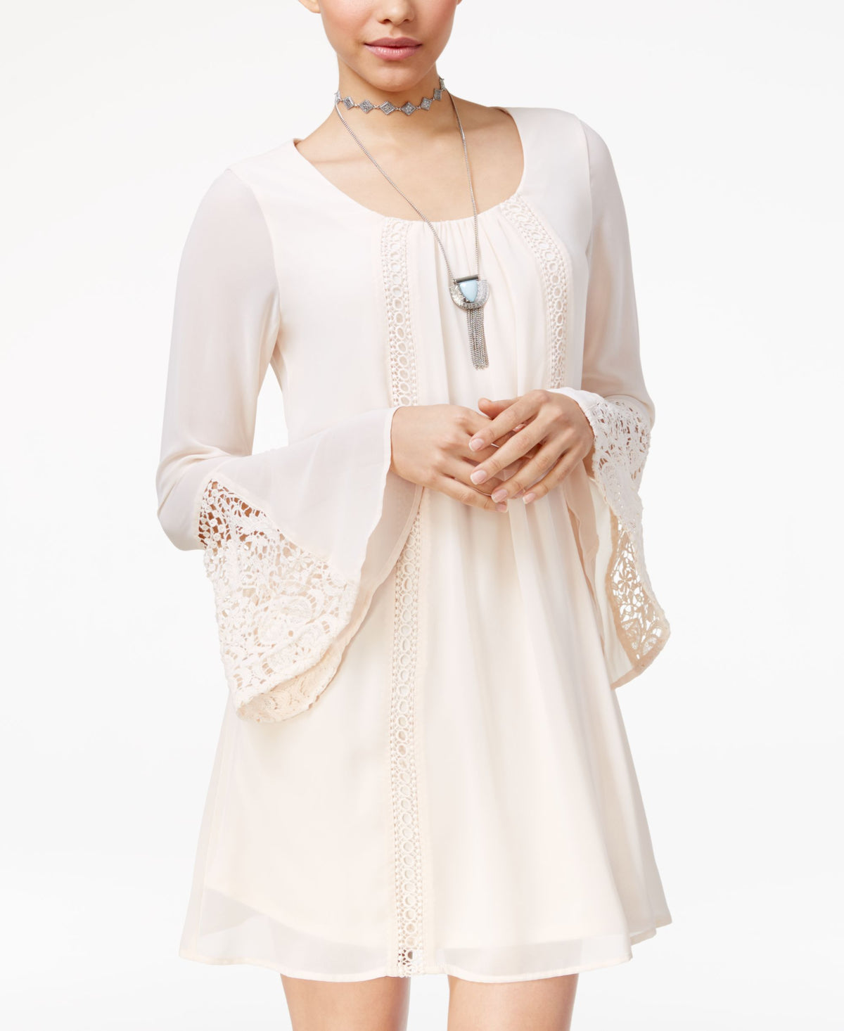 Sequin Hearts Juniors' Bell-Sleeve Shift Dress Buff Buff M