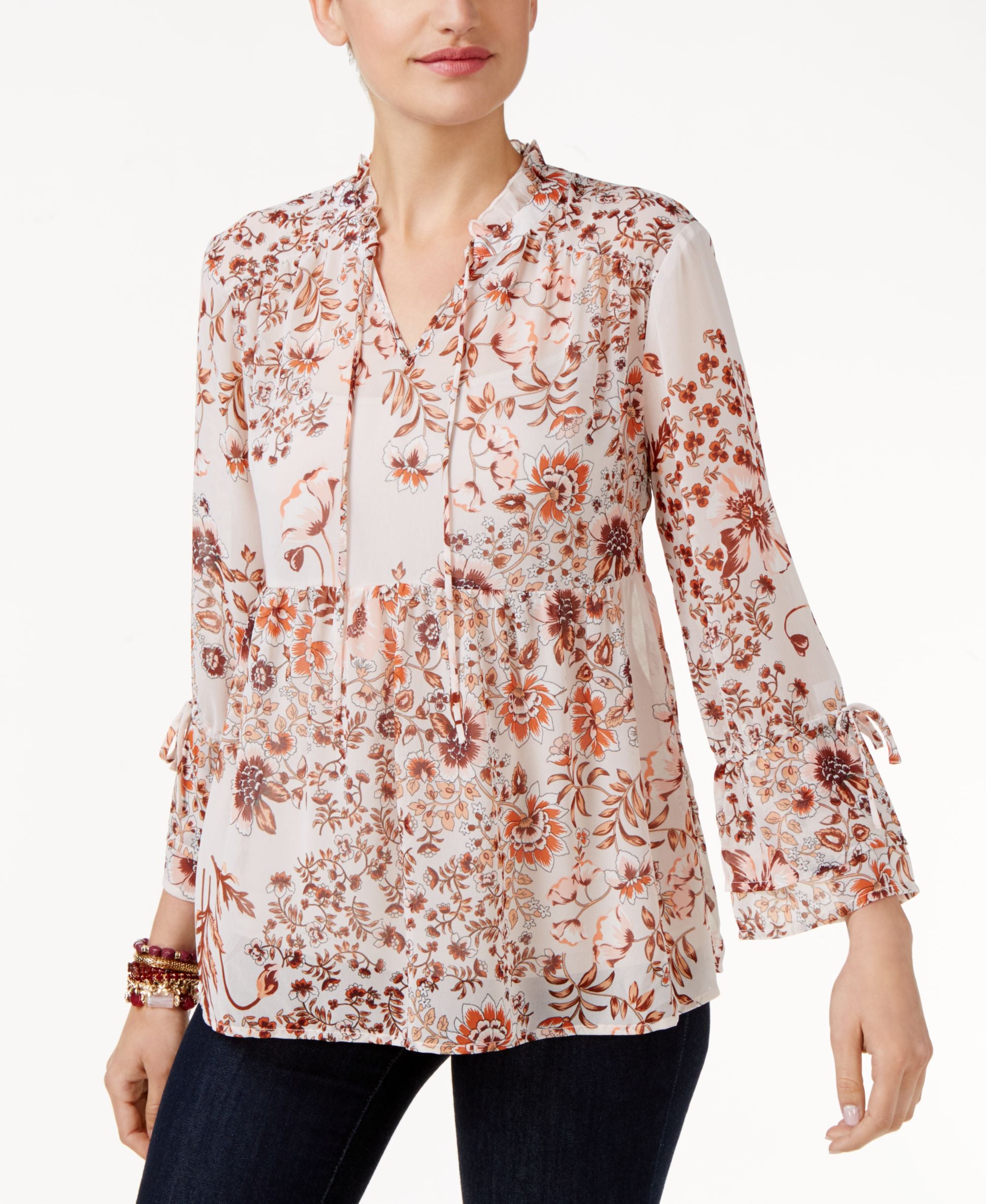 Style & Co Petite Floral Print Peasant Blouse