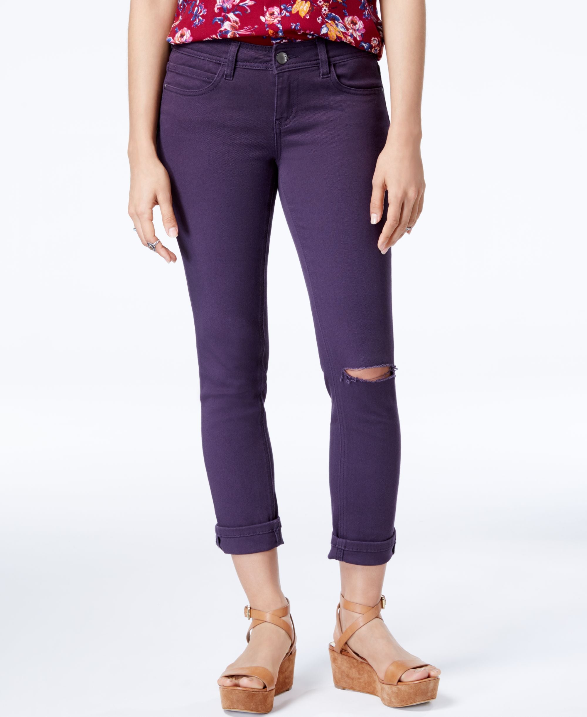 Dollhouse Juniors Colored Ripped Cropped Jeans