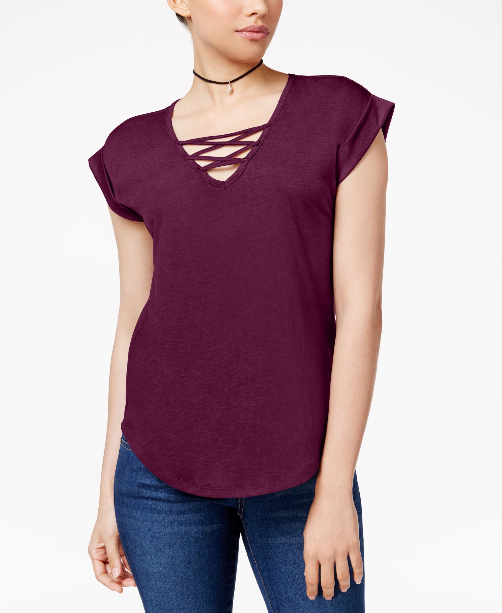 Almost Famous Juniors High Low Lace Up T-Shirt