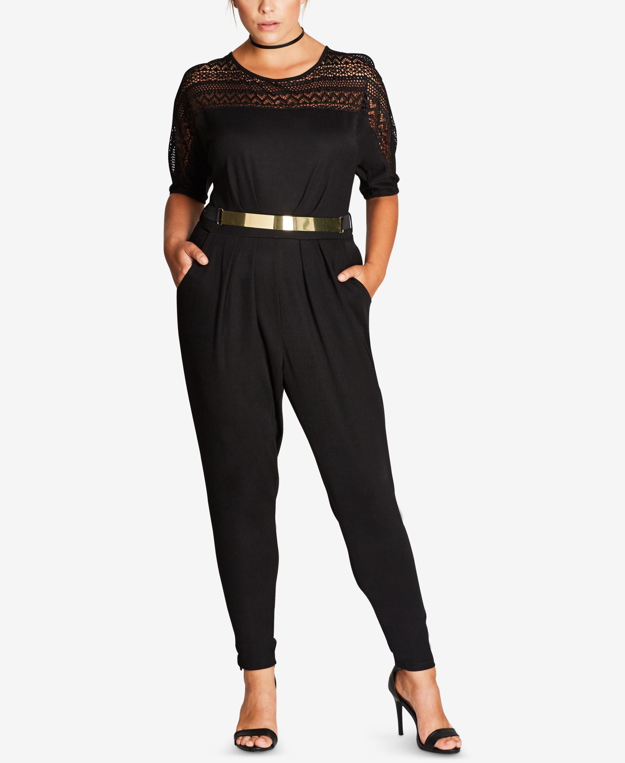 City Chic Trendy Plus Size Lace Trim Jumpsuit