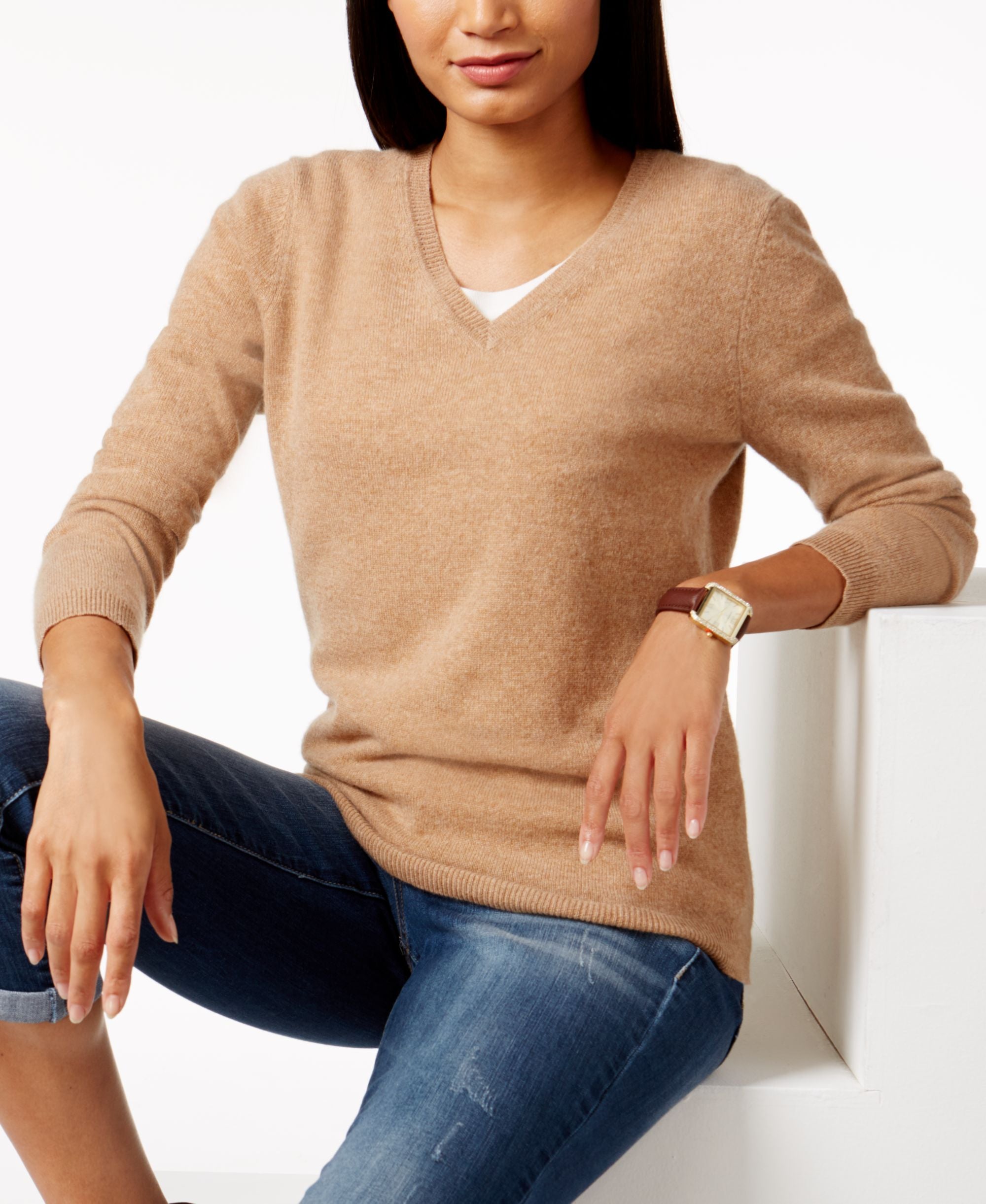 Charter Club Petite Cashmere V Neck Sweater