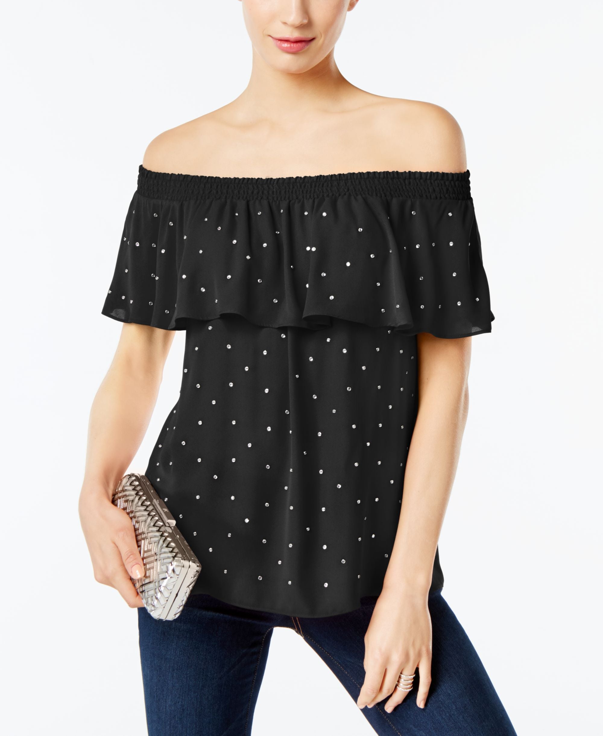 INC International Concepts Embellished Off The Shoulder Top